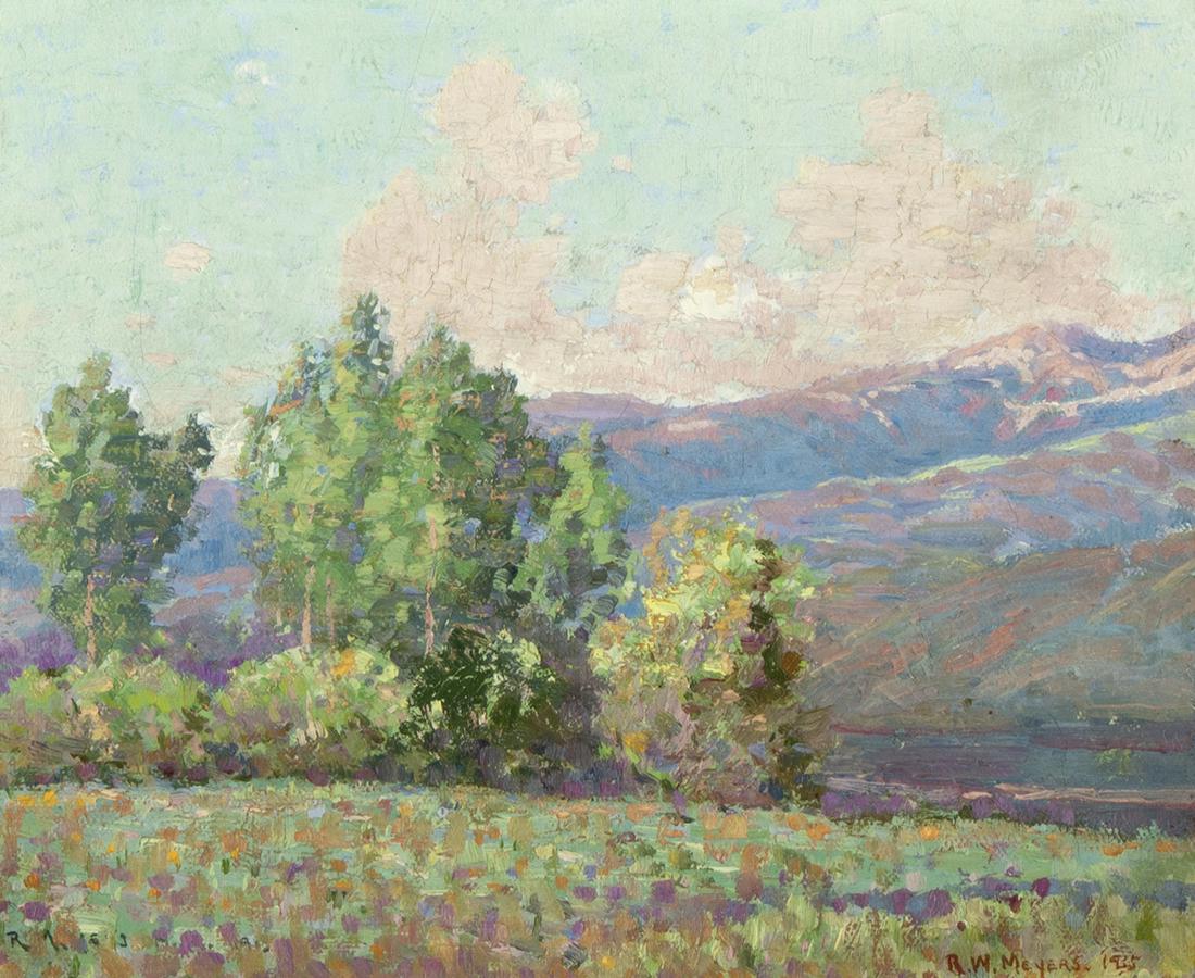 Ralph Meyers, Untitled (Cottonwoods), 1915: Ralph Meyers (1885 - 1948) Untitled (Cottonwoods), 1915 oil on canvas signed and dated lower right: R.W. Meyers. 1915 signed and dated lower left (partially obscured): R Meyers 10 x 12 in. (25.40 x 30