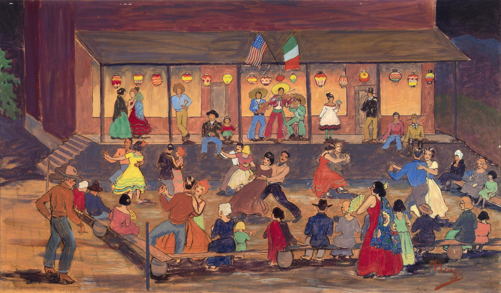 Pierre Menager, Mineshaft Tavern, Madrid, New Mexico: Pierre Menager (1894 - 1973) Mineshaft Tavern, Madrid, New Mexico oil on board signed lower right: P Menager 25 1/2 x 43 3/8 in. (64.77 x 110.17 cm.), Frame: 29 3/4 x 47 3/4 x 1 3/4 in. (75.57 x 121.2