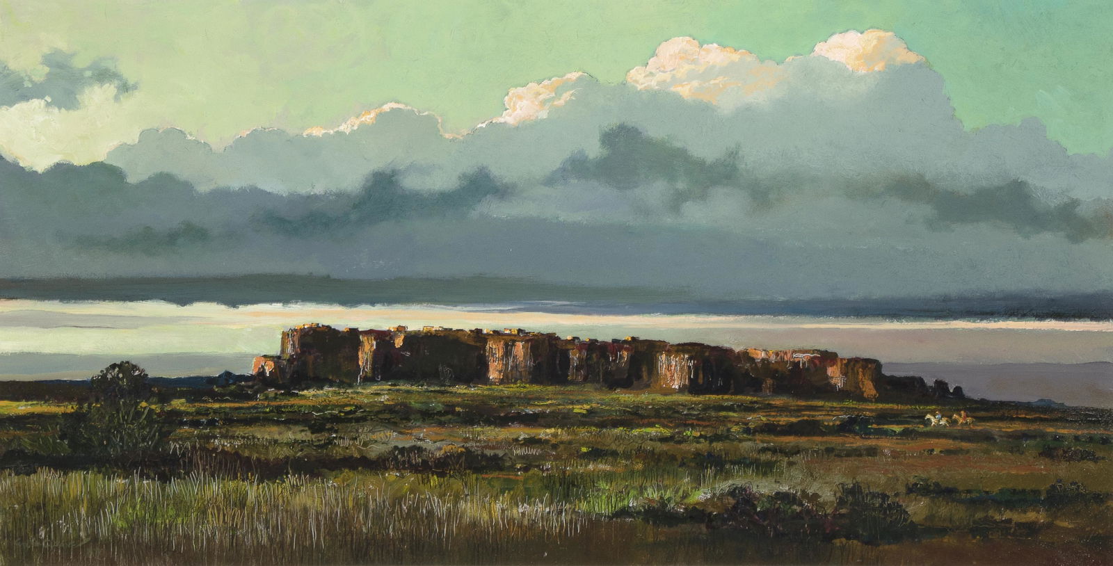 Eric Sloane, Acoma Mesa, 1977: Eric Sloane(1905/10 - 1985)Acoma Mesa, 1977oil on panelsigned lower left: Eric SLOANE / N.A.inscribed verso: ACOMA MESA16 x 30 3/4 in. (40.64 x 78.11 cm.), Frame: 23 1/8 x 38 1/4 x 1 3/4 in. (58.74 x