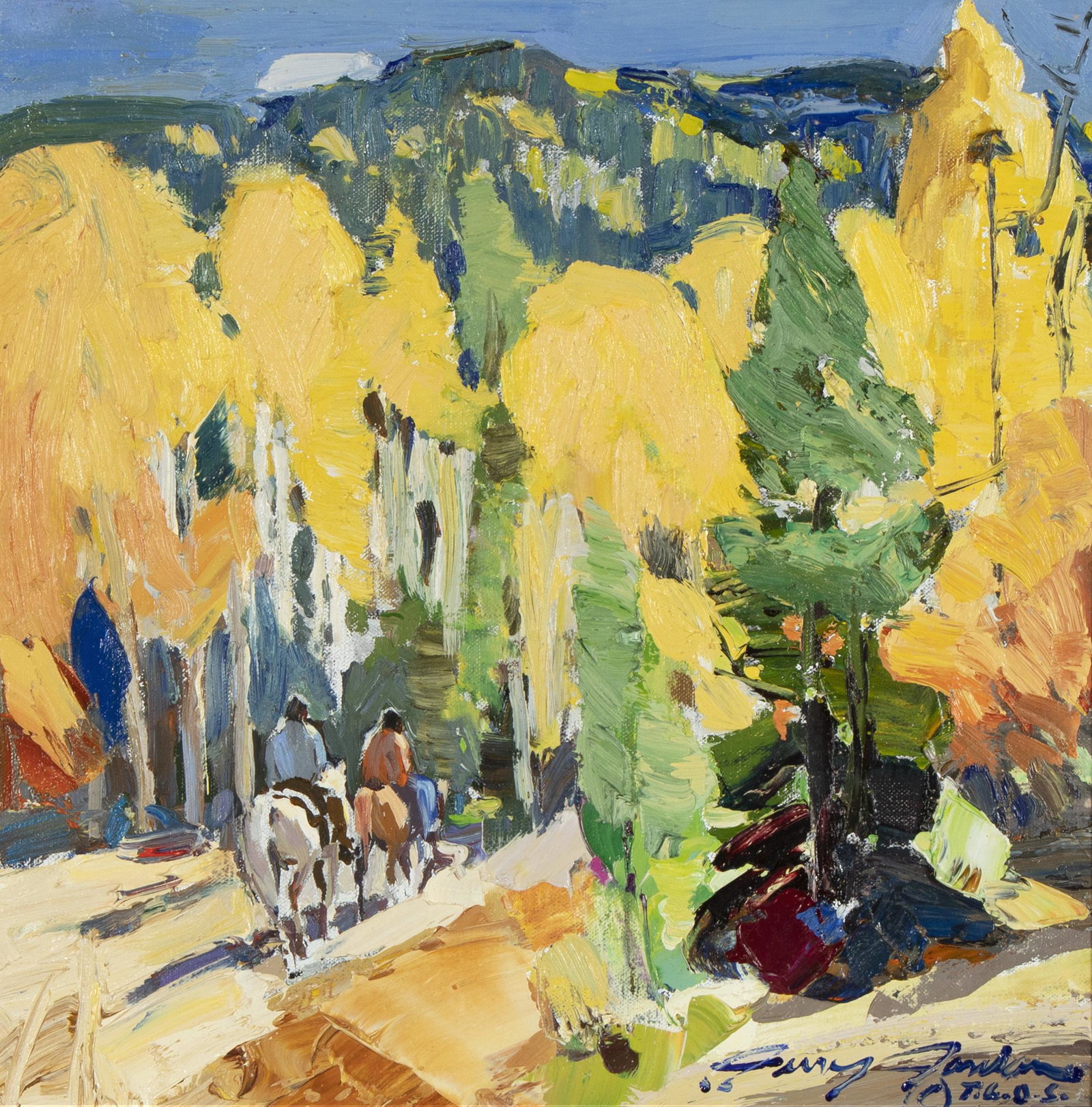 Jerry Jordan, Extraordinary Experiences Begin with: Jerry Jordan(b. 1944)Extraordinary Experiences Begin with Ordinary Daysoil on canvassigned and inscribed lower right: Jerry Jordan / © T.a.o.s.inscribed verso: P1907 / 7' / 14 x 14 / © Jerry Jordan