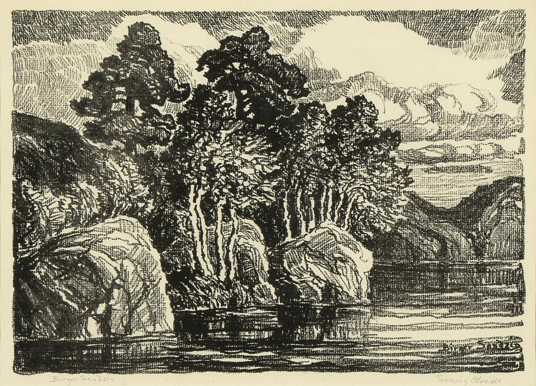Birger Sandzén, Two Lithographs: Birger Sandzén (1871 - 1954) Kansas River, 1951 lithograph, edition of 100 signed in block lower center: Birger Sandzén signed in pencil lower right: Birger Sandzén titled in pencil lower left: Kan