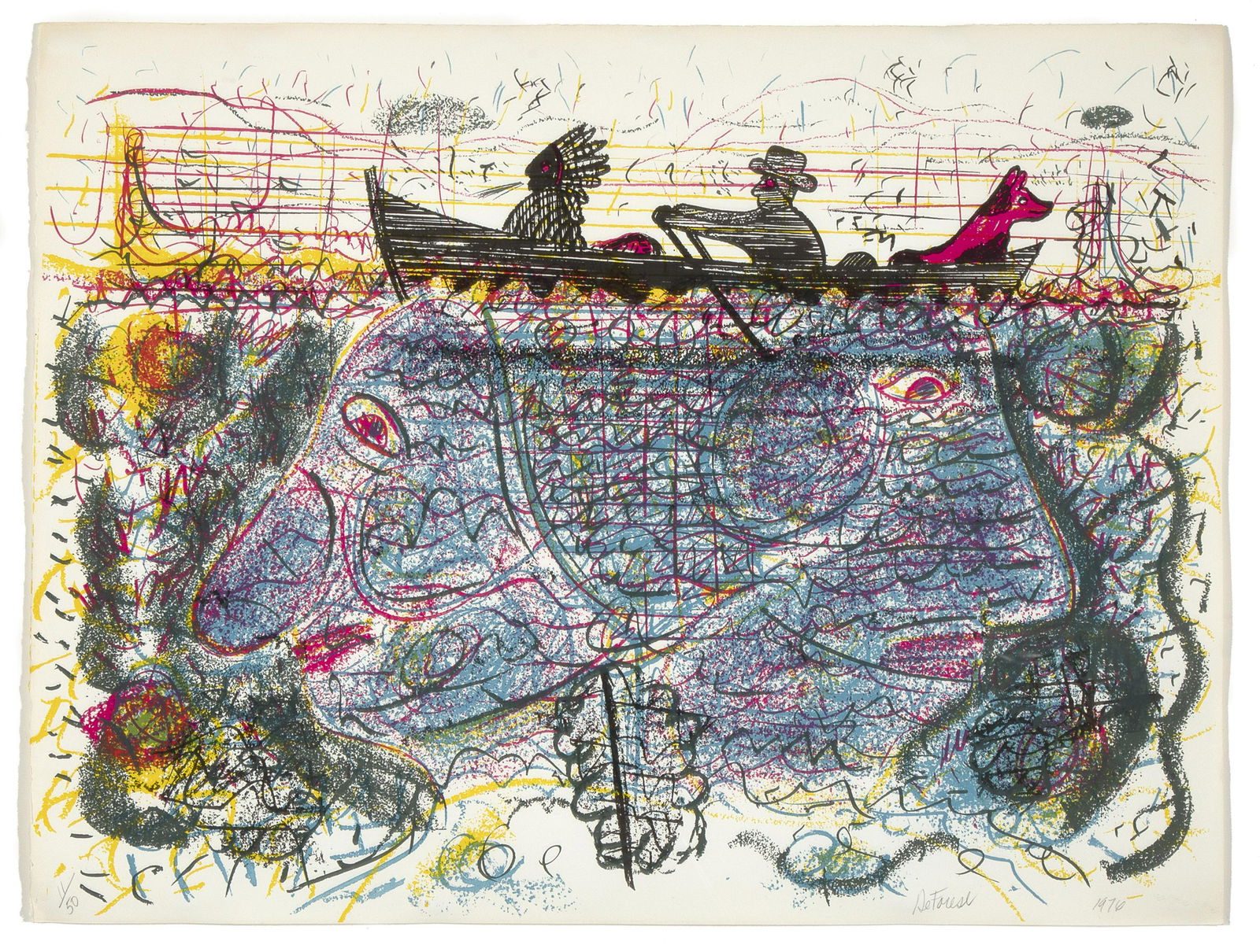 Roy De Forest, Chief, Man and Dog in a Row Boat, 1976 (1 of 2)