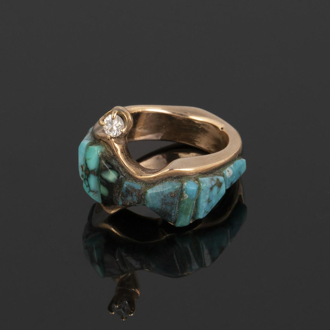 A Gold, Turquoise and Diamond Ring (1 of 3)