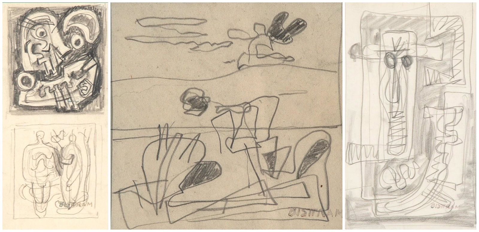 Emil Bisttram, Three Abstract Drawings (1 of 7)