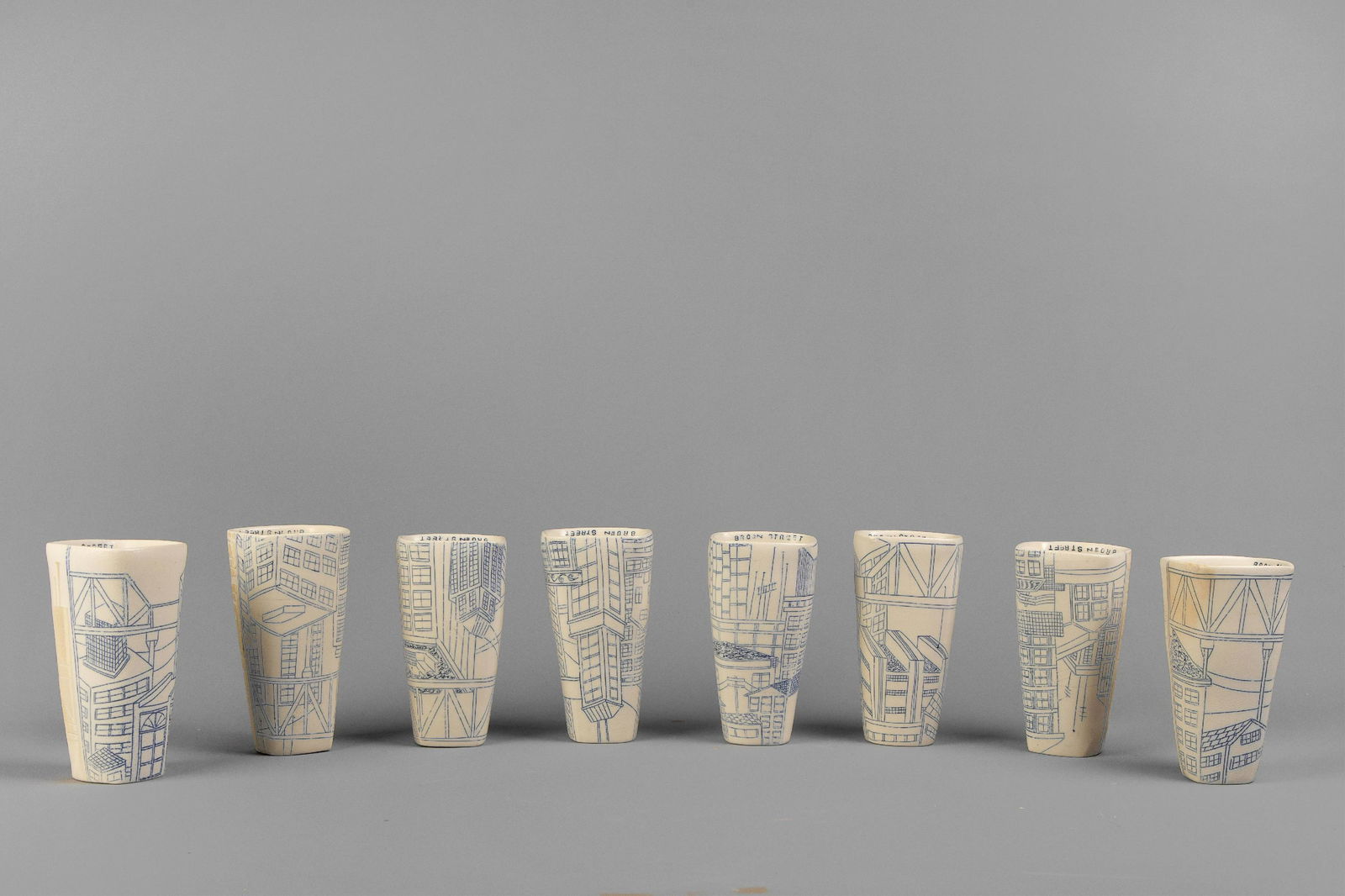 Julia Galloway, "Brown Street" Set of Eight Tumblers, (1 of 1)