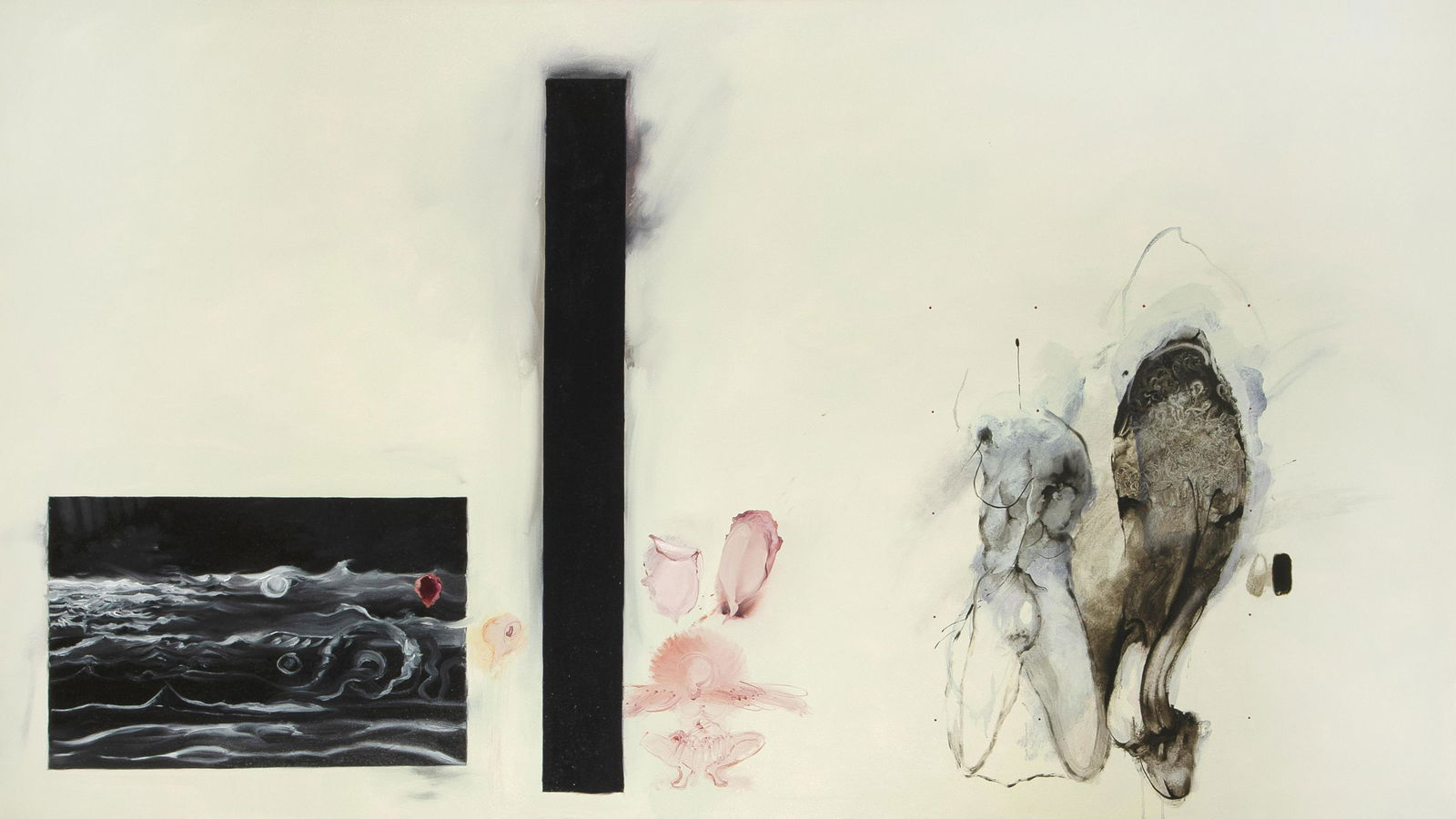 Ciel Bergman, Antidote #20 (Ocean Map and Rule), 1997: Ciel Bergman(b. 1938)Antidote #20 (Ocean Map and Rule), 1997oil on canvasinscribed verso: 48 x 84" / Antidote #20 / Ciel Bergman 1997Ciel Bergman (1938 - 2017) was an American painter who exhibited na