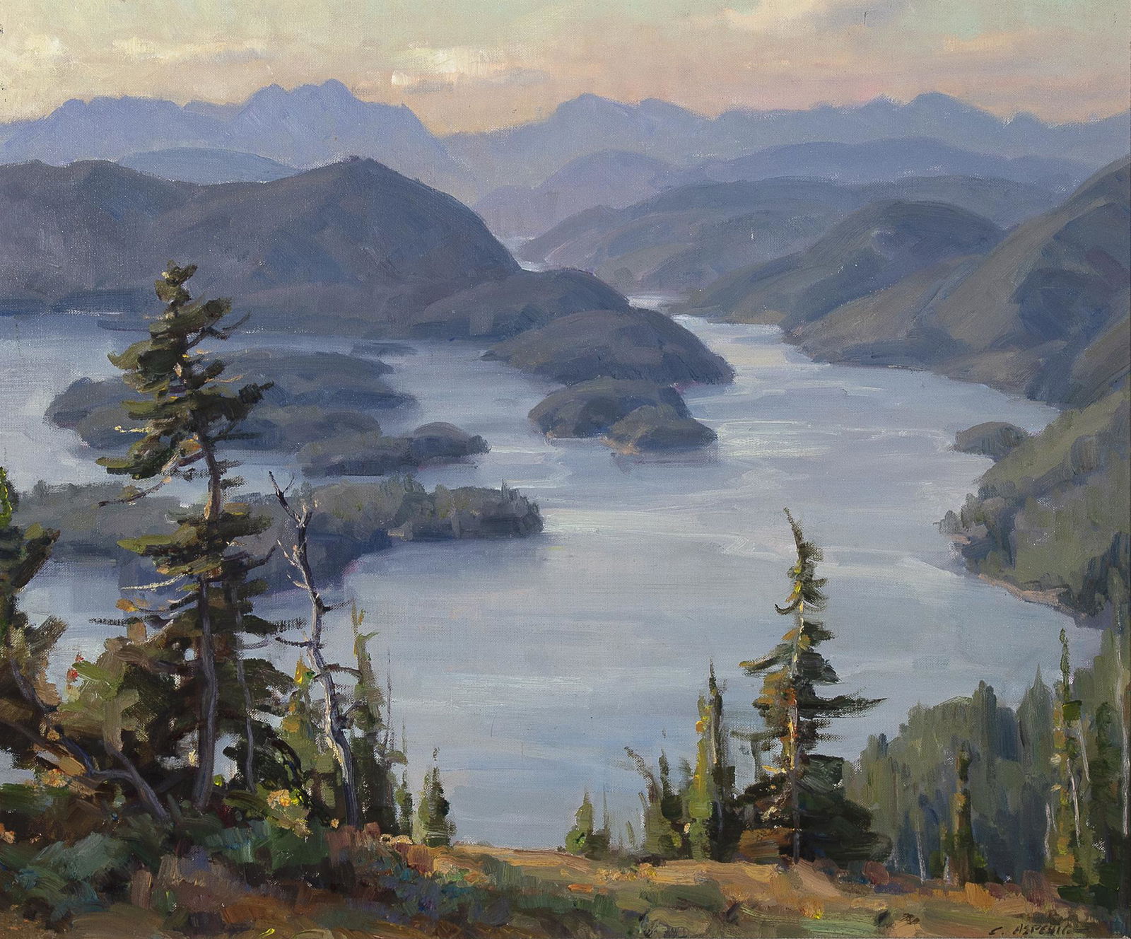 Clyde Aspevig, Sitka Bay: Clyde Aspevig(b. 1951)Sitka Bayoil on canvassigned lower right: C. ASPEVIG20 x 24 in. (50.80 x 60.96 cm.), Frame: 27 1/2 x 31 1/2 x 2 in. (69.85 x 80.01 x 5.08 cm.) Private Collection, Alaska
