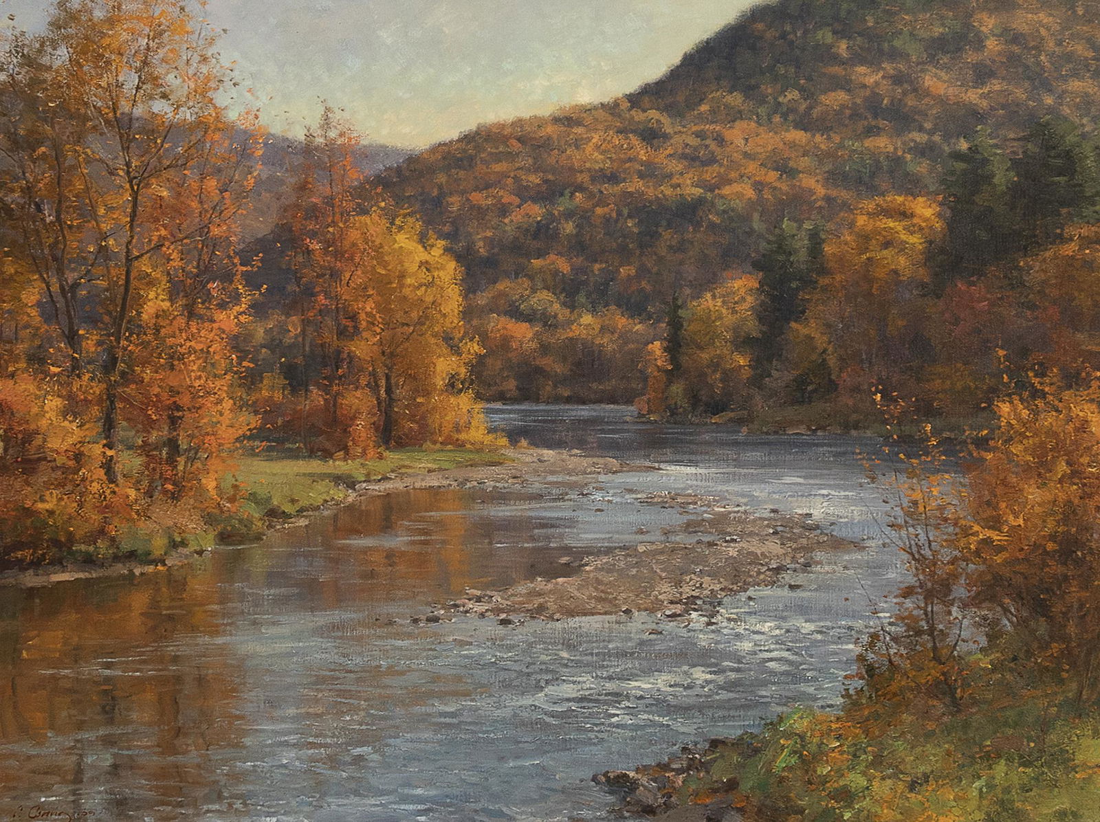 Clyde Aspevig, The Deerfield River, 2009: Clyde Aspevig(b. 1951)The Deerfield River, 2009oil on linensigned and dated lower left: C. Aspevig . 09 .30 x 40 in. (76.20 x 101.60 cm.), Frame: 38 3/8 x 48 3/8 x 2 1/2 in. (97.47 x 122.87 x 6.35 cm.