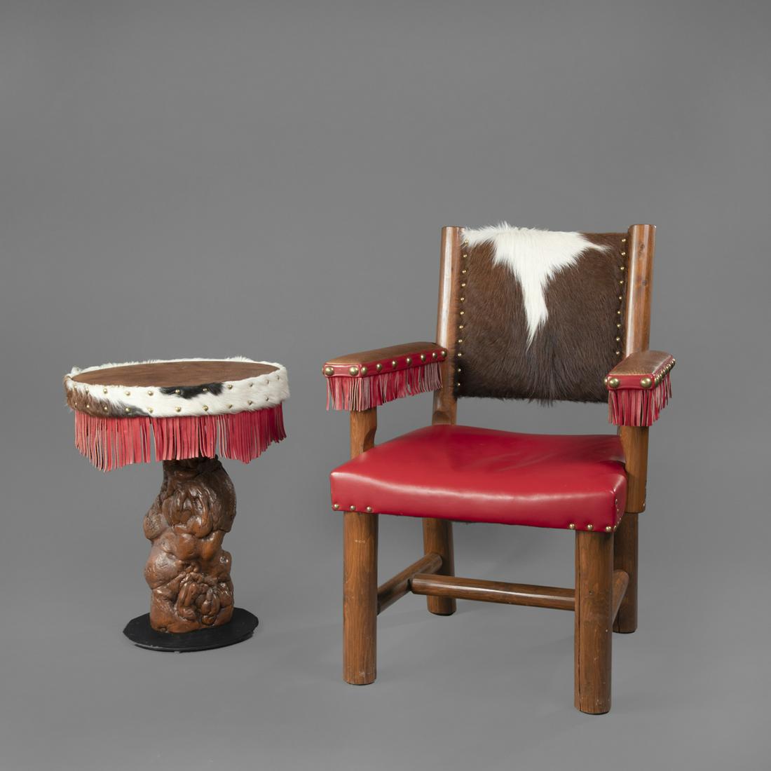 Western Cowhide and Leather Arm Chair and Side Table (1 of 2)