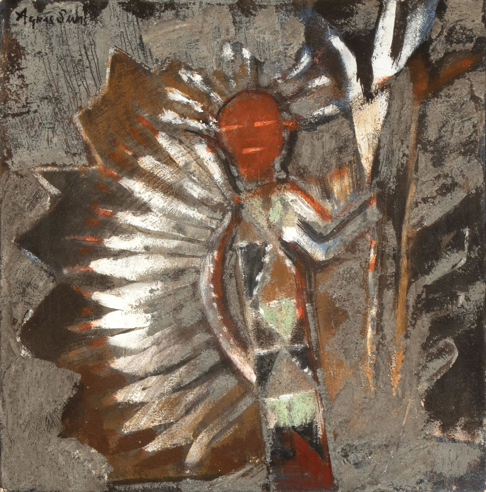 Agnes Sims, Untitled (Eagle Dancer): Agnes Sims(1910 - 1990)Untitled (Eagle Dancer)mixed media on boardsigned upper left: Agnes Sims15 3/4 x 15 1/2 in. (40.01 x 39.37 cm.), Frame: 16 1/2 x 16 1/4 in. (41.91 x 41.28 cm.) Private Collectio