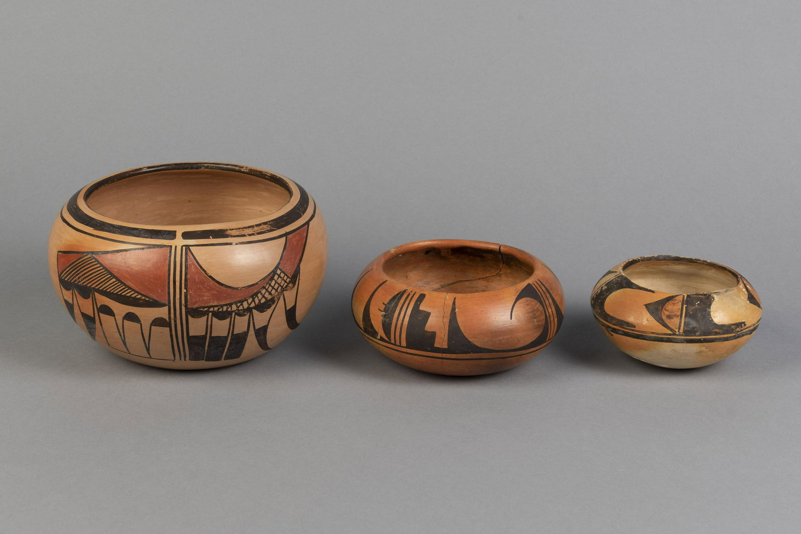 Hopi, Group of Three Polychrome Bowls, ca. 1960 (1 of 6)