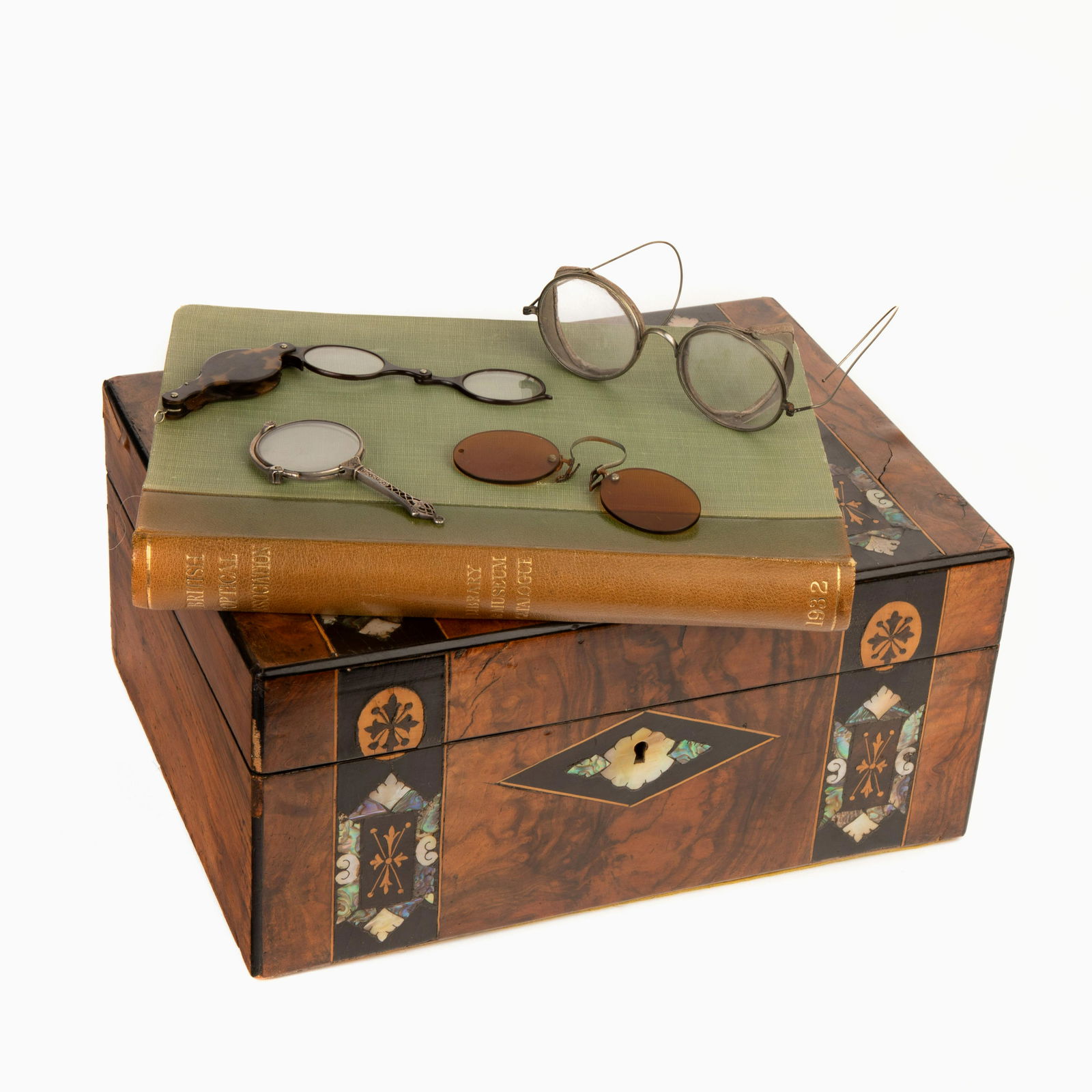 Inlaid Marquetry Box with Twenty-Eight Pairs of Antique (1 of 4)