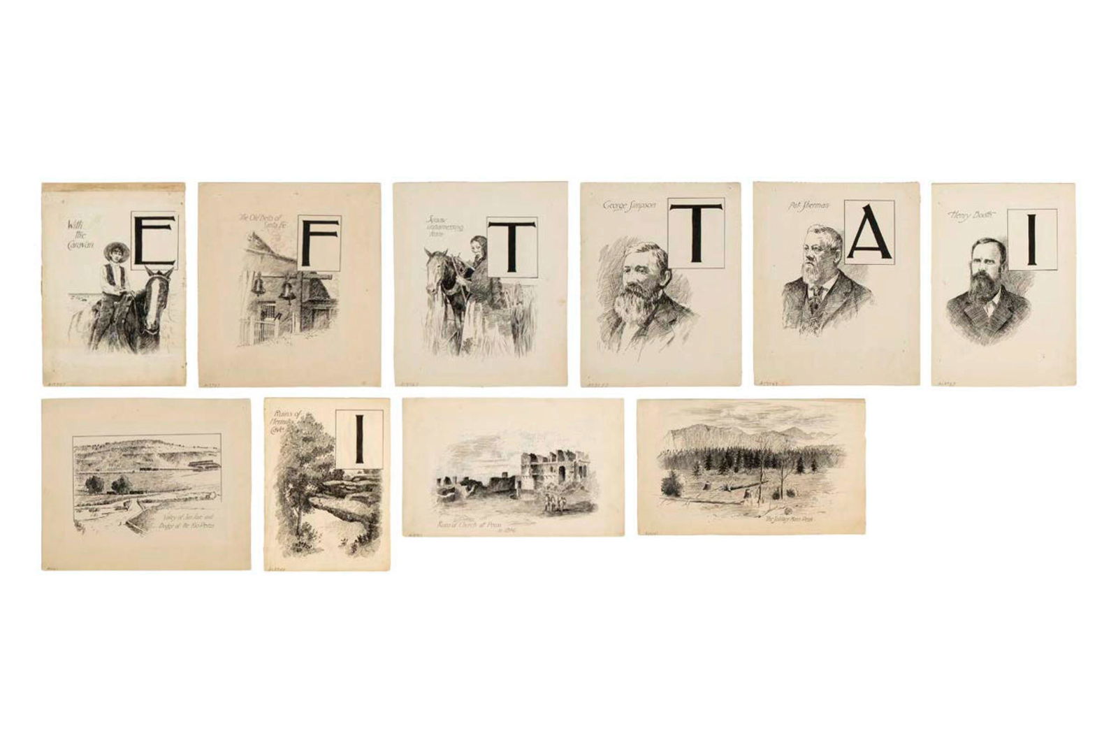 John Thompson Willing, Group of Ten Illustrations from: John Thompson Willing(Canadian, 1860 - 1934)Group of Ten Illustrations from 'The Old Santa Fe Trail'ink on paperGroup of ten original pen and ink illustrations from Coloney Henry Inman's 'The Old Sant