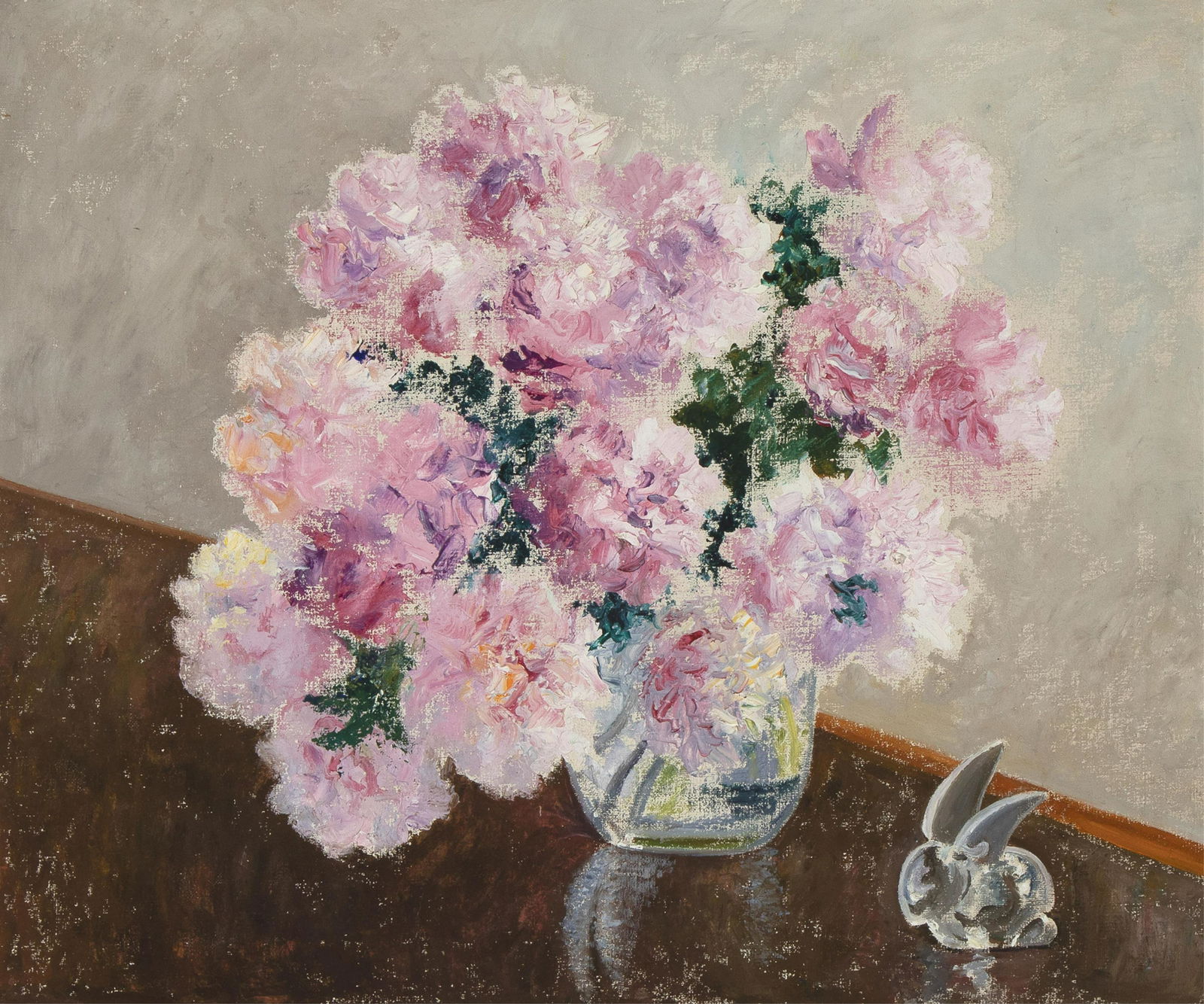 Albert Schmidt, Pink Peonies and Rabbit Figure: Albert Schmidt(1885 - 1957)Pink Peonies and Rabbit Figureoil on canvas20 x 24 in. (50.80 x 60.96 cm.) The Estate of Albert SchmidtA Private Family Foundation**All proceeds of sale from this artw
