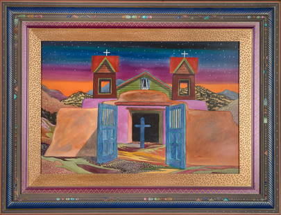 Fran Larsen, A Sanctuary for Isabel: Fran Larsen(b. 1937)A Sanctuary for Isabelwatercolor on board in hand-carved and painted polychrome framesigned lower right: LARSEN19 1/2 x 29 1/2 in. (49.53 x 74.93 cm.), Frame: 32 x 42 x 2 1/2 in. (