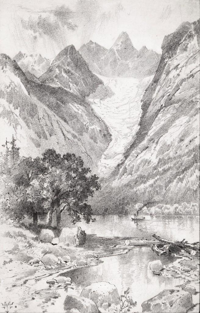 Thomas Moran, Baby Glacier, 5 Miles Below 'Big Canyon,': Thomas Moran(1837 - 1926)Baby Glacier, 5 Miles Below 'Big Canyon,' Stickeen River, Alaska, June 17, 1895carbon pencil and ink on coquille-surfaced paperinitialed lower left: TM.A native of England, Th