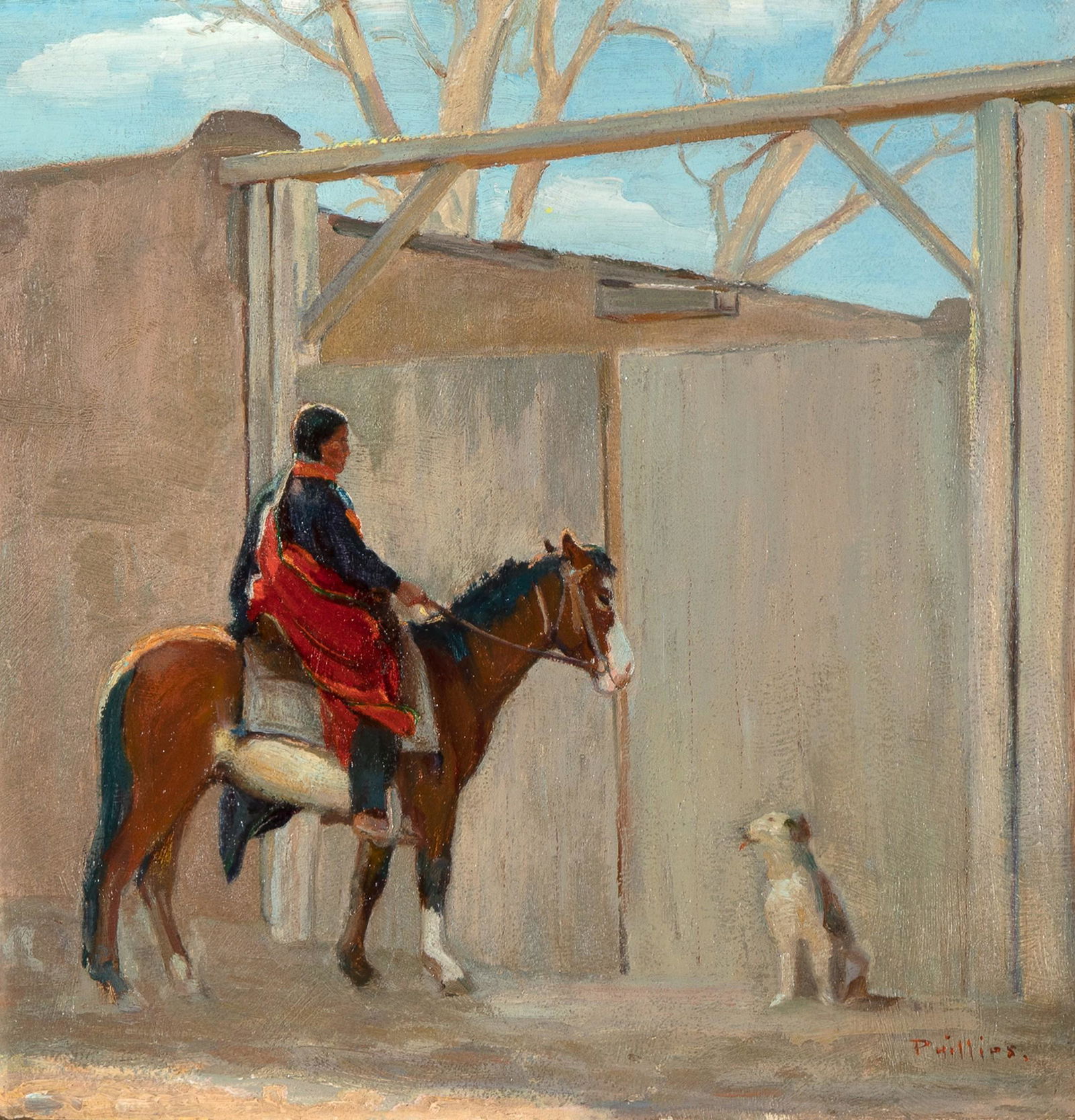 Bert Geer Phillips, Old Gate, Taos, ca. 1930: Bert Geer Phillips(1868 - 1956)Old Gate, Taos, ca. 1930oil on boardsigned lower right: PHillips14 x 14 in. (35.56 x 35.56 cm.), Frame: 21 x 21 x 1 1/4 in. (53.34 x 53.34 x 3.18 cm.) Nedra Mattucci Gal