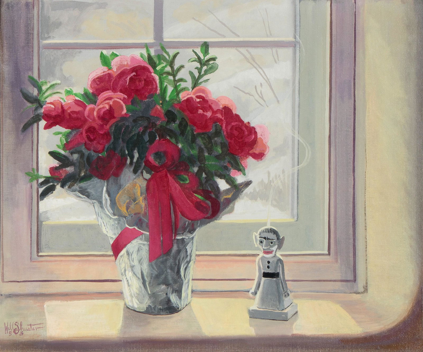 Will Shuster, Still Life, 1953: Will Shuster(1893 - 1969)Still Life, 1953oil on boardsigned and dated lower left: Will Shuster / 53inscribed verso: "Still Life" / by / Will Shuster / 53 / SANTA FE - NEW MEXICO20 x 24 in. (