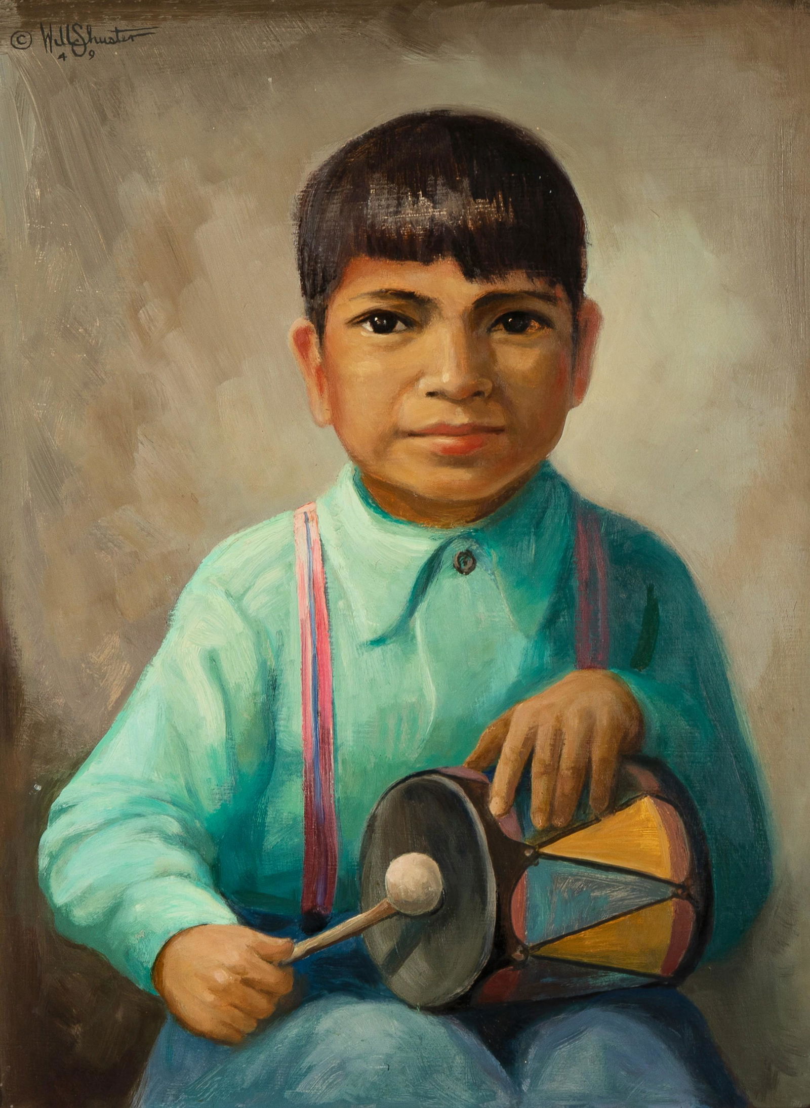 Will Shuster, Benny, 1949: Will Shuster(1893 - 1969)Benny, 1949oil on boardsigned and dated upper left: © Will Shuster / 49inscribed verso: "Benny" / by / Will Shuster / 49 / SANTA FE - NEW MEXICO24 x 17 7/8 in. (60.