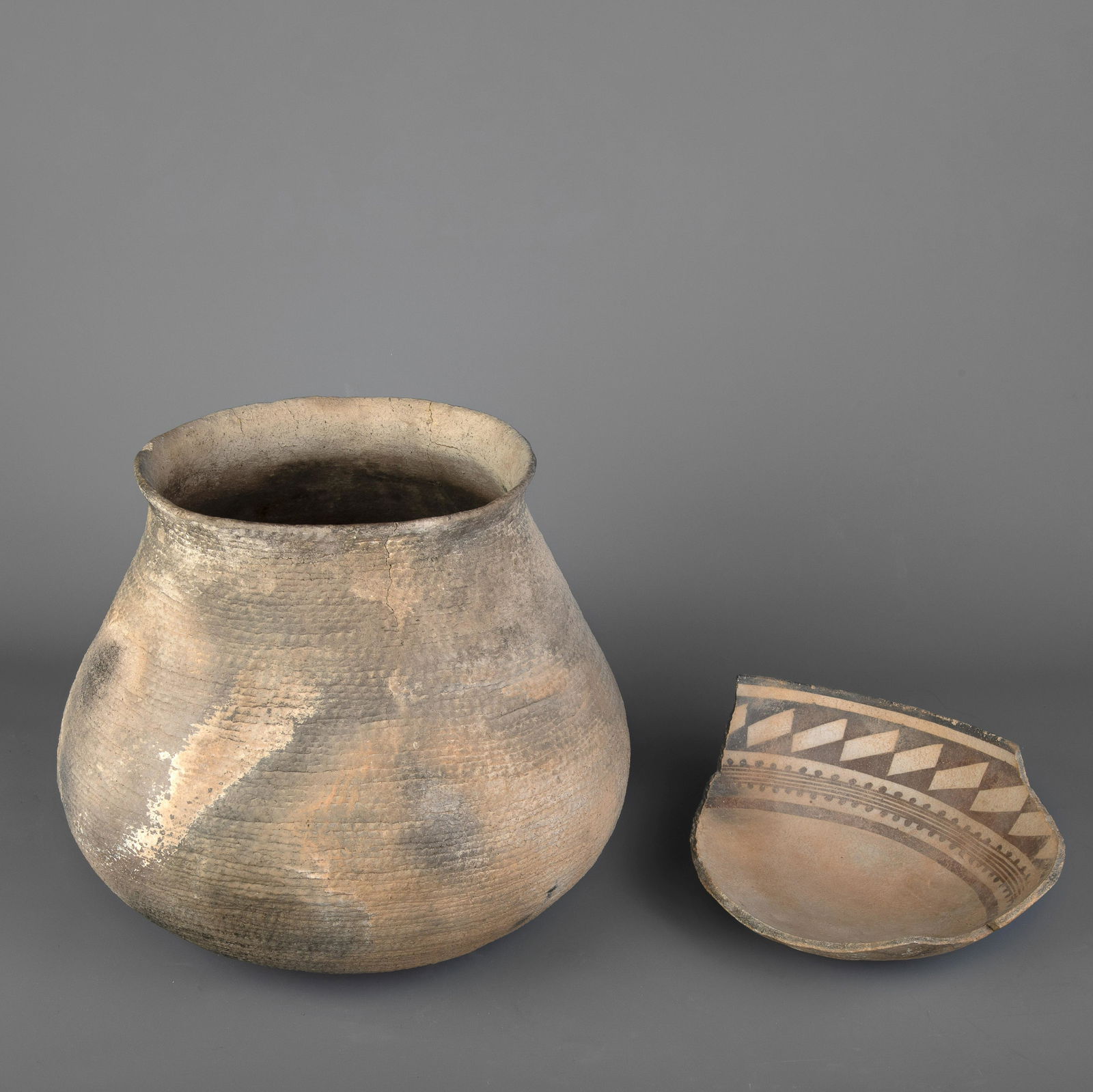 Ancestral Pueblo [Anasazi], Corrugated Jar and Pottery (1 of 5)
