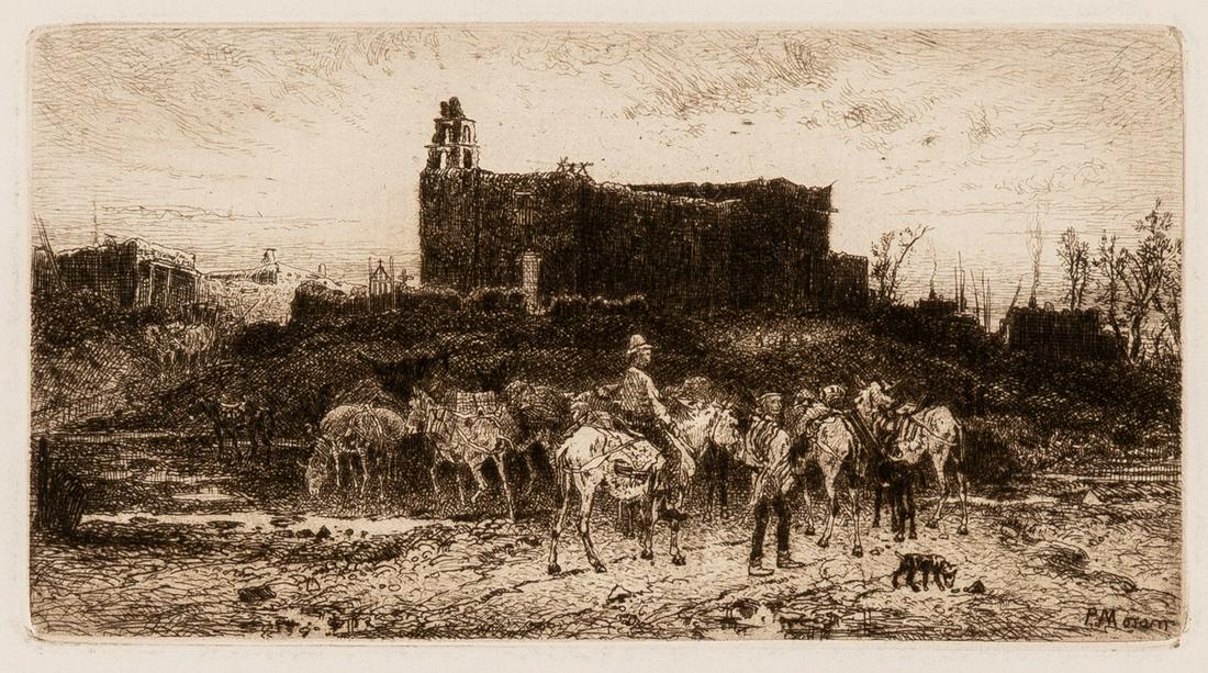 Peter Moran, Church of Guadalupe, Santa Fe, New Mexico, 1882: Peter Moran(1842 - 1914)Church of Guadalupe, Santa Fe, New Mexico, 1882etchingsigned in the plate lower right: P Moran3 1/16 x 5 3/4 in. (7.78 x 14.61 cm.), Sheet: 9 x 12 in. (22.86 x 30.48 cm.) Priva