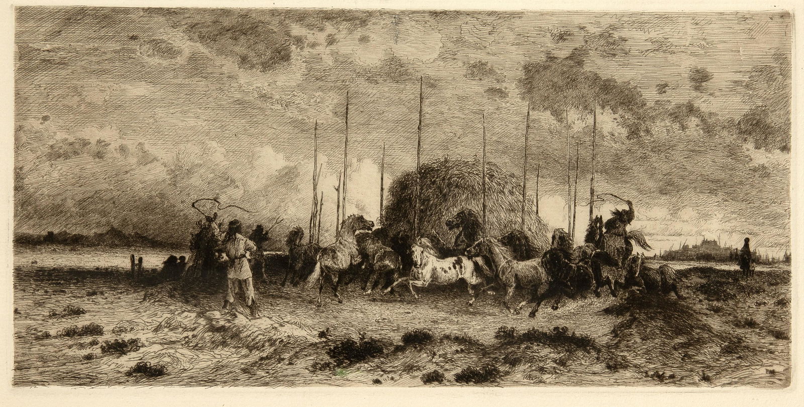 Peter Moran, Harvest at San Juan, New Mexico, ca. 1883: Peter Moran(1841 - 1914)Harvest at San Juan, New Mexico, ca. 1883etchinginitialed in the plate lower right: PM6 x 12 1/4 in. (15.24 x 31.12 cm.), Frame: 16 1/8 x 19 1/8 x 1 in. (40.96 x 48.58 x 2.54 c