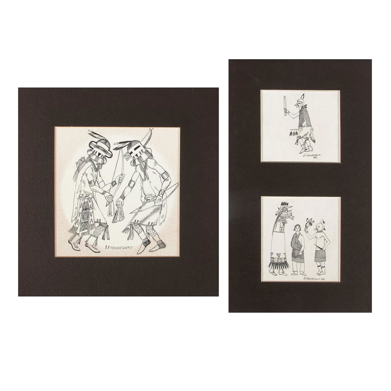 Terrance Talaswaima [Honvantewa], Group of Three Drawings, 1977, 1980 (1 of 3)