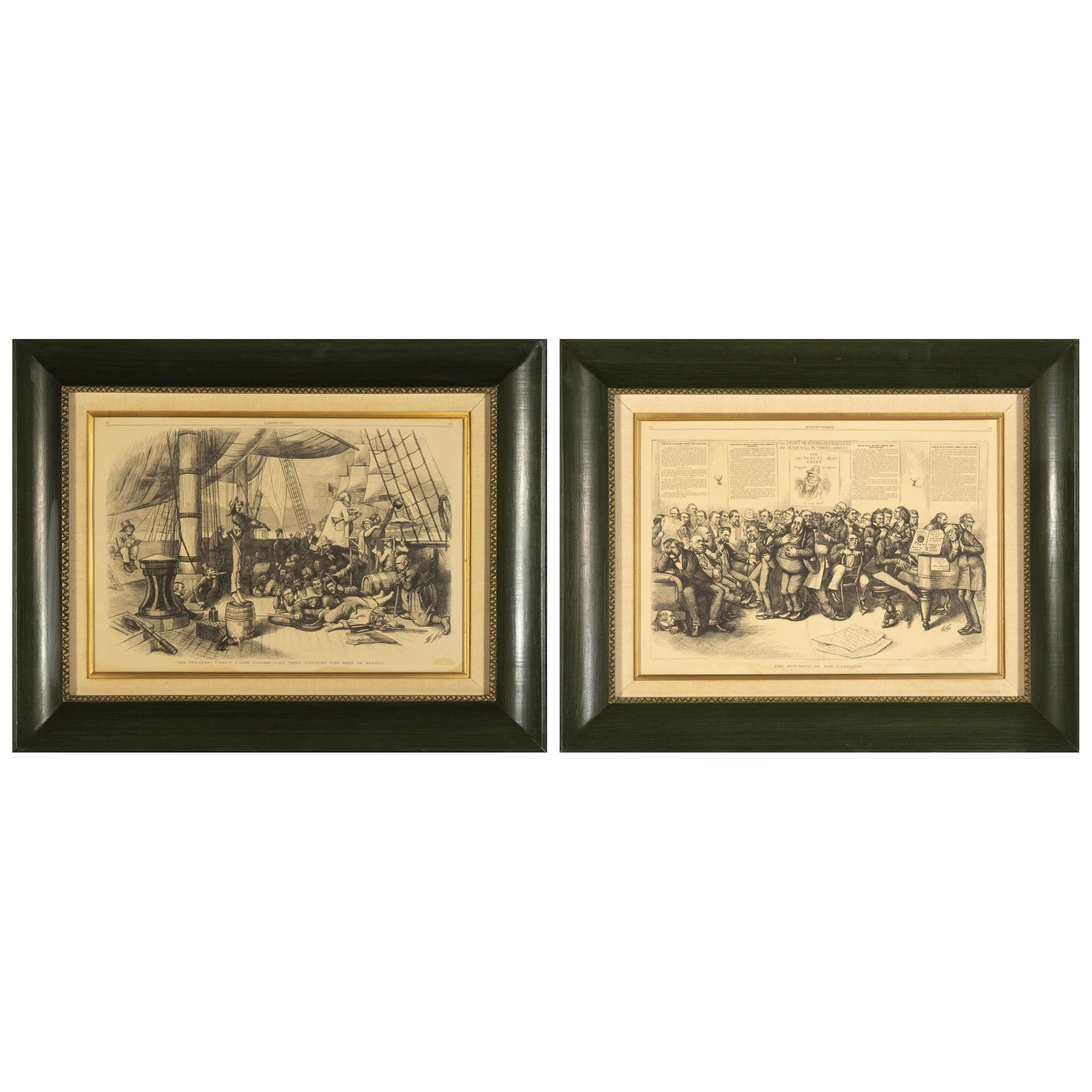 Thomas Nast, Two Wood Engravings from Harper's Weekly: Thomas Nast(1840 - 1902) Two Wood Engravings from Harper's Weekly"The Pirates," Under False Colors. - Can They Capture the Ship of State?, 1870wood engraving on paperFrom Harper's Weekly15 1