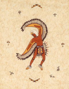 Jean Bales, Untitled (Eagle Dancer): Jean Bales (Iowa, 1946 - 2004) Untitled (Eagle Dancer) gouache on paper signed lower right: JBales 18 x 14 in. (45.72 x 35.56 cm.), Frame: 25 1/2 x 21 1/2 x 1 in. (64.77 x 54.61 x 2.54 cm.) The