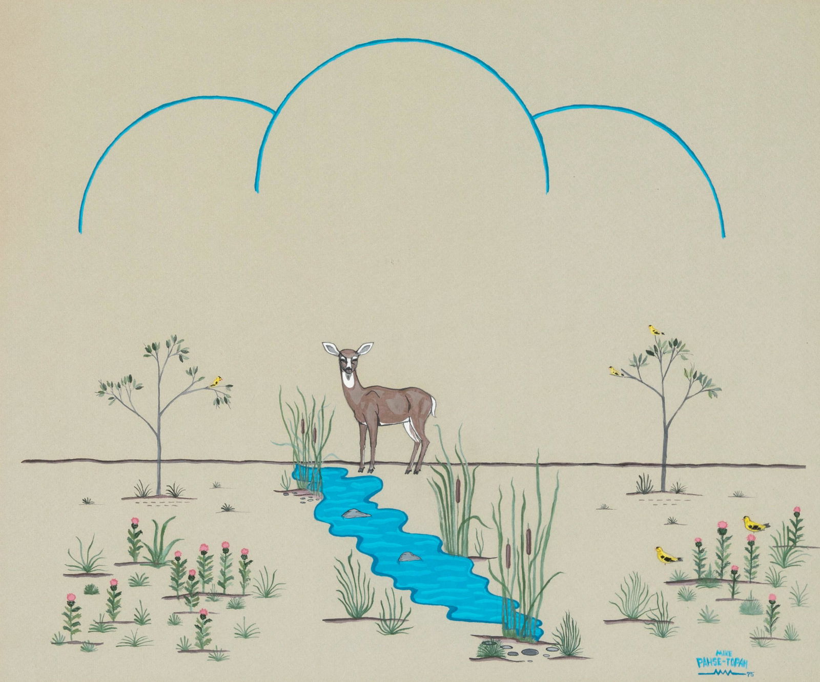 Michael Pahse-Topah [No-Pa-Walla], Untitled (Deer with Blue Creek), 1975 (1 of 2)