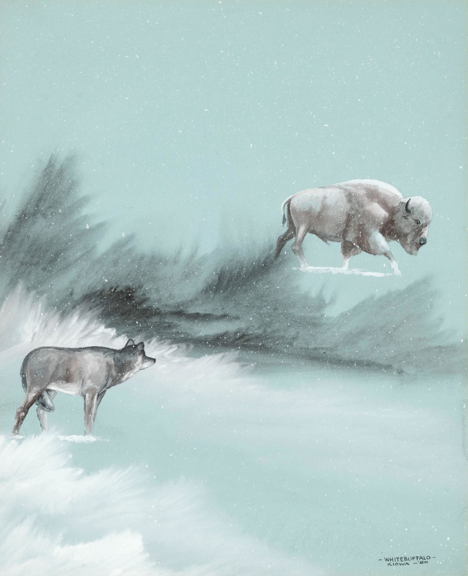 Bobby Hill [White Buffalo], Untitled (Wolf and Buffalo), 1980 (1 of 2)