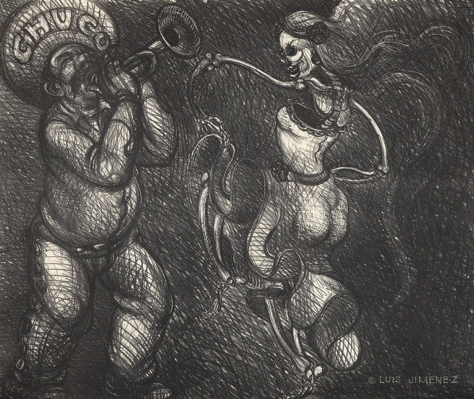 Luis Jimenez, CHUCO: Luis Jimenez(1940 - 2006)CHUCOlithographsigned in plate lower right: Â© LUIS JIMENEZ23 x 27 in. (58.42 x 68.58 cm.), Frame: 31 1/2 x 35 x NaN in. (80.01 x 88.90 x 1.27 cm.) Lew Allen Galleries, Sant