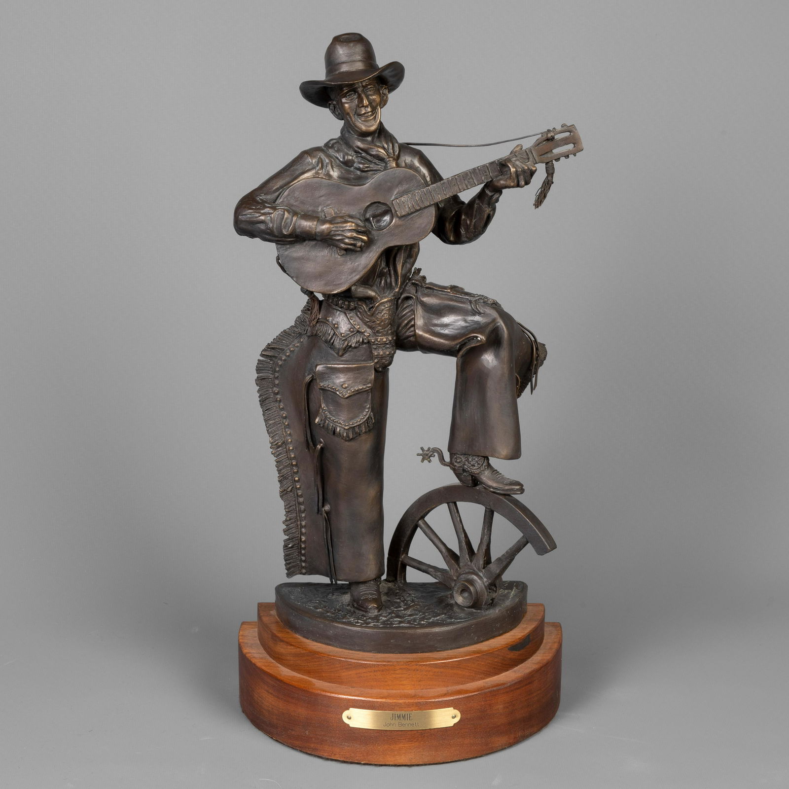 John Bennett, Jimmie, 2002: John Bennett(20th Century)Jimmie, 2002bronze, edition 1 of 40inscribed near base: Jimmie / John Bennett / 2002 / 1/40With Base: 18 x 8 3/4 x 5 in. (45.72 x 22.23 x 12.70 cm.) Private Collection, New M