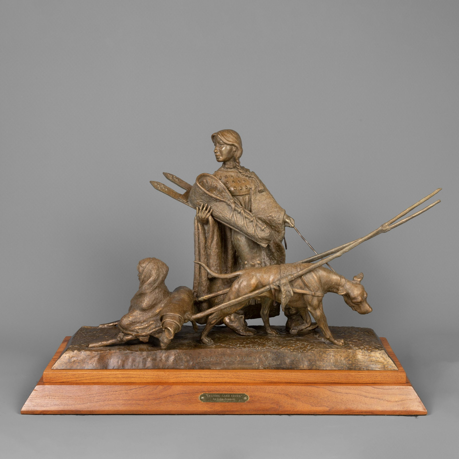 John Bennett, Leaving Sand Creek, 2005: John Bennett(20th Century)Leaving Sand Creek, 2005bronze, edition 1 of 25inscribed near base: LEAVING SAND CREEKinscribed near base: JB john bennet 2005 1/25With Base: 19 1/4 x 30 x 11 in. (48.90 x 76