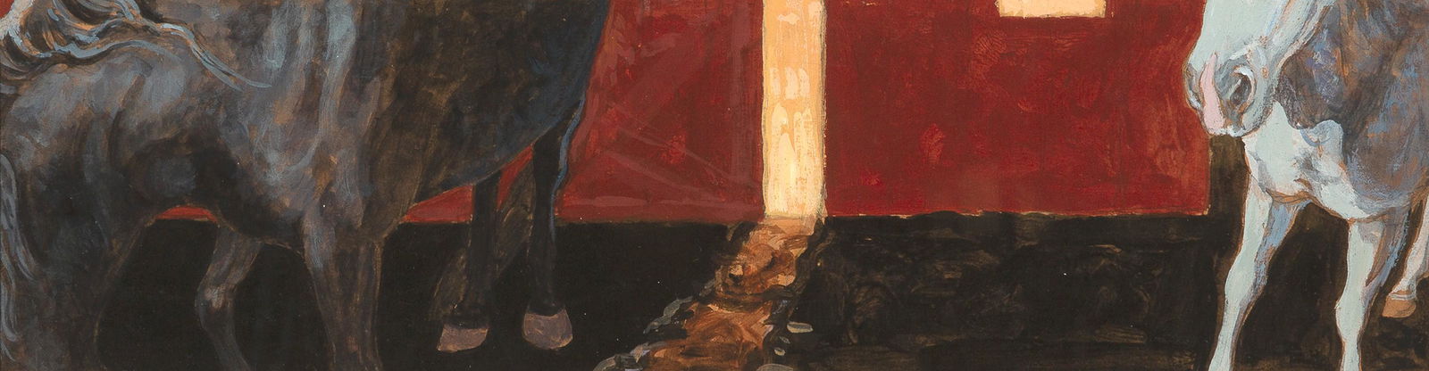 Susan Hertel, Study for 'Horses with Light Shining Through Door,' ca. 1991: Susan Hertel(1930 - 1992)Study for 'Horses with Light Shining Through Door,' ca. 1991oil and gouache on cardboard4 1/2 x 16 7/8 in. (11.43 x 42.86 cm.), Frame: 14 1/4 x 26 1/8 x 1 1/8 in. (36.20 x 66.