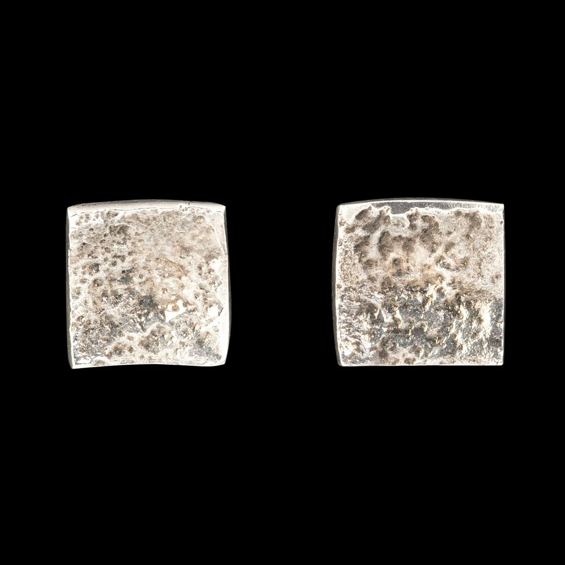 Charles Loloma, Pair of Tufa Cast Silver Stud Earrings (1 of 2)