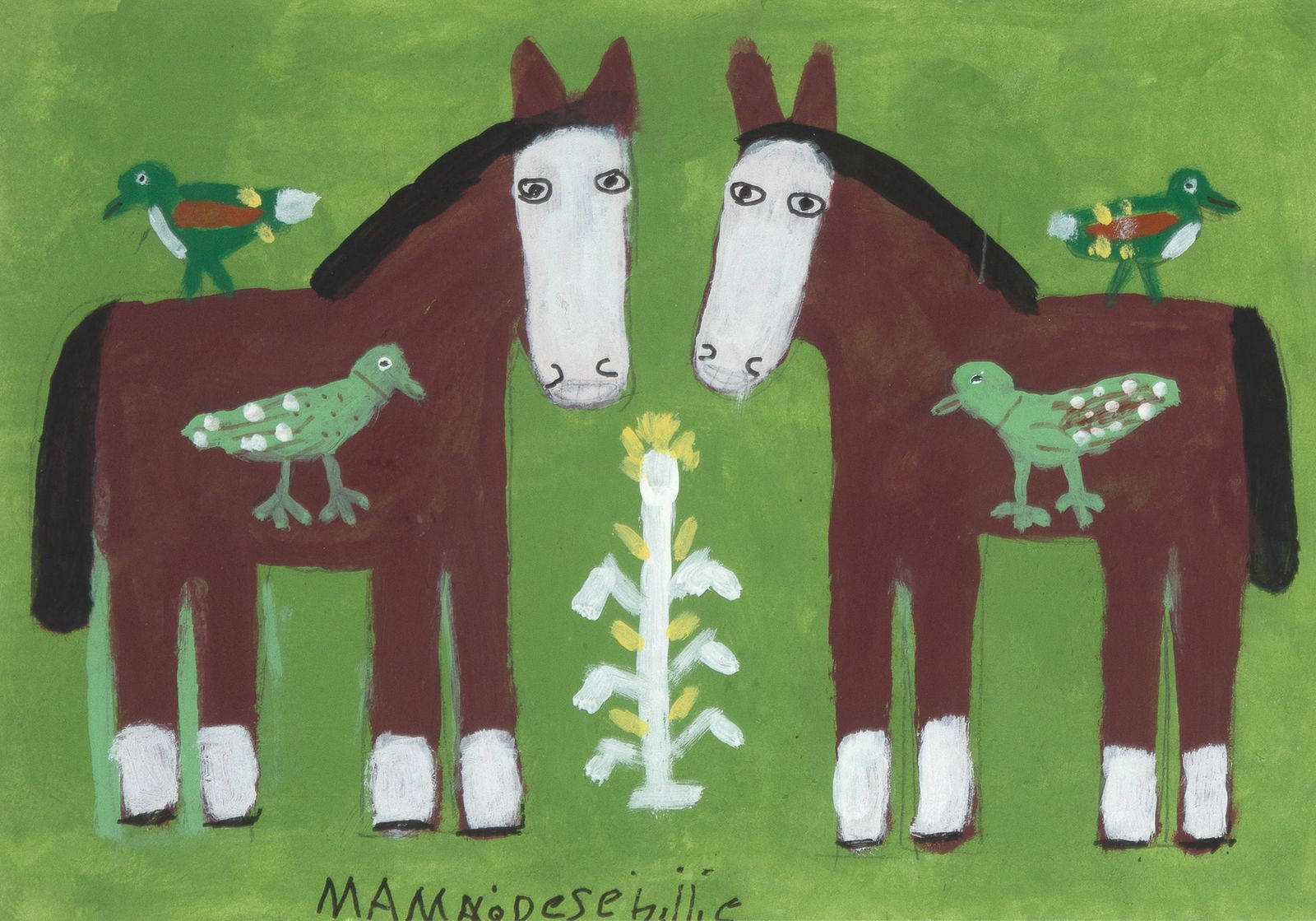 Mamie Deschillie, Untitled (Horses, Birds and Corn) (1 of 3)