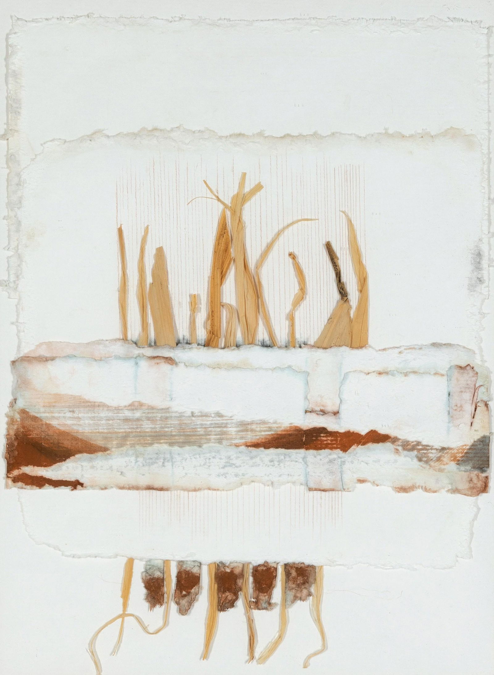 Armond Lara, Earth and Corn, 1977: Armond Lara(b. 1939)Earth and Corn, 1977mixed mediainscribed verso: Earth & Corn / Armond Lara 7722 x 16 1/4 in. (55.88 x 41.28 cm.), Frame: 30 x 24 1/8 x 3/4 in. (76.20 x 61.28 x 1.91 cm.) Private Co