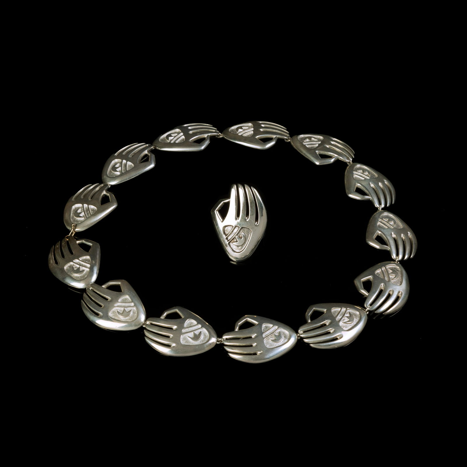 Charles Loloma + Pierre Touraine, Silver Badger Paw Jewelry Pair: Medium Silver Badger Paw Ring + (1 of 3)