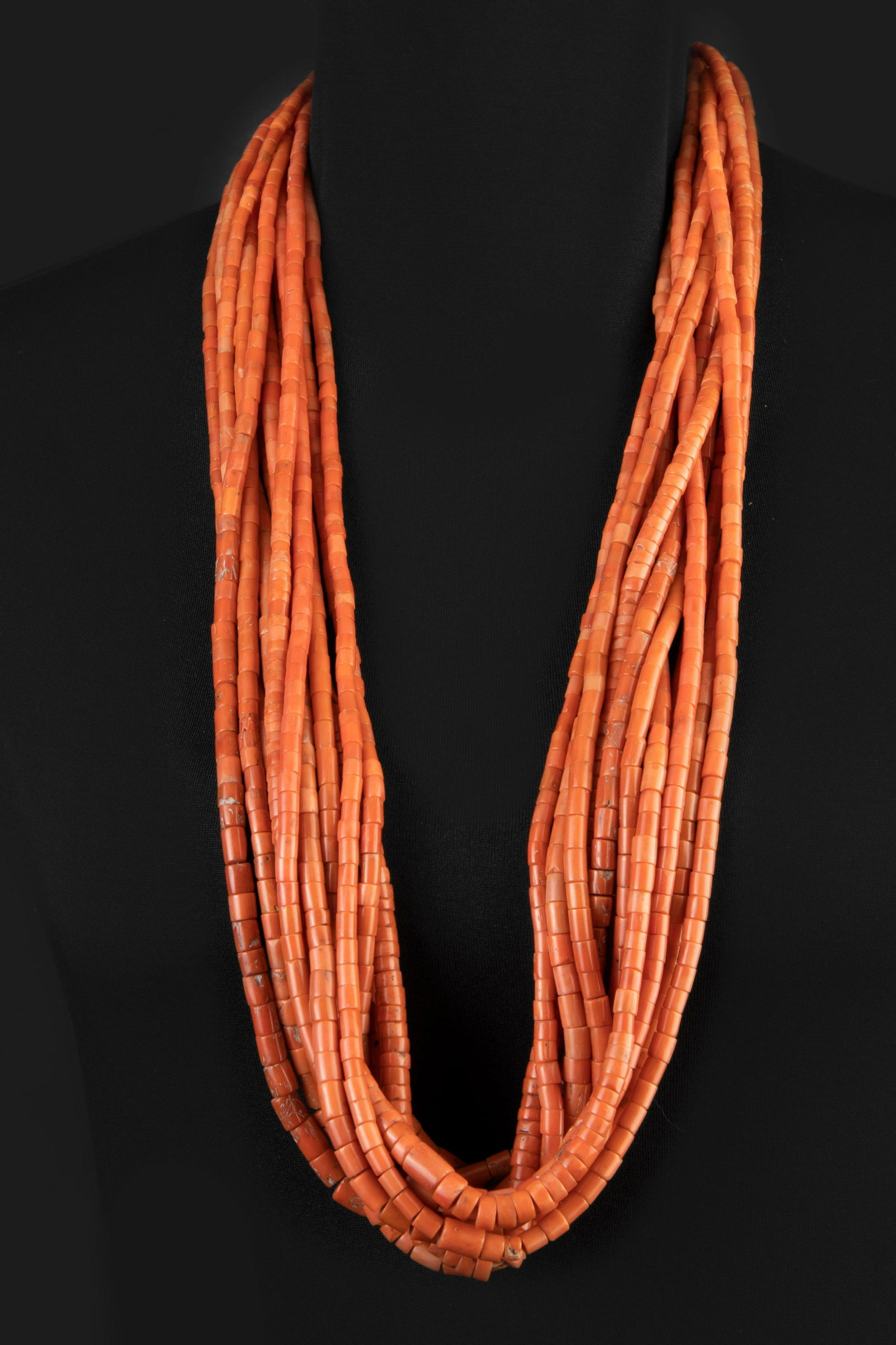 Pueblo/Style, Twelve Strand Coral Beaded Necklace (1 of 2)