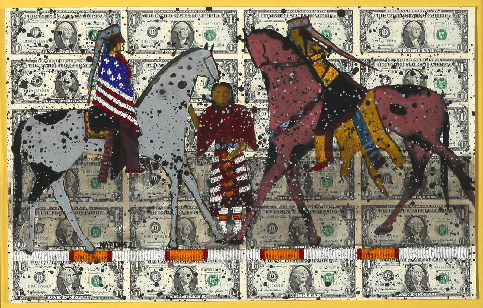 Stan Natchez, Untitled (Ledger Drawing on Dollar Bills) (1 of 2)