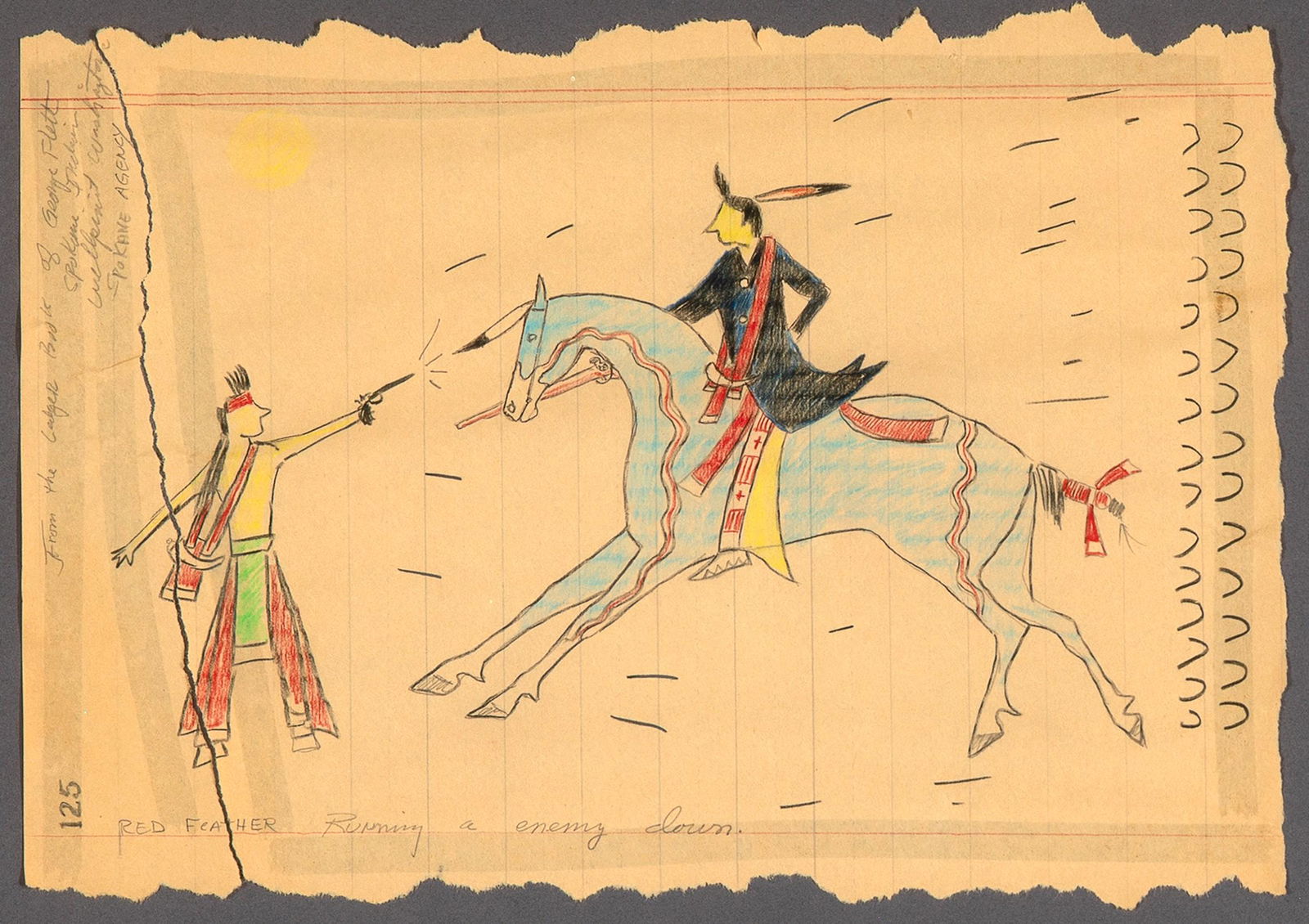 George Flett,(Spokane, 1947-2013) Red Feather Running a Enemy Down (1 of 2)