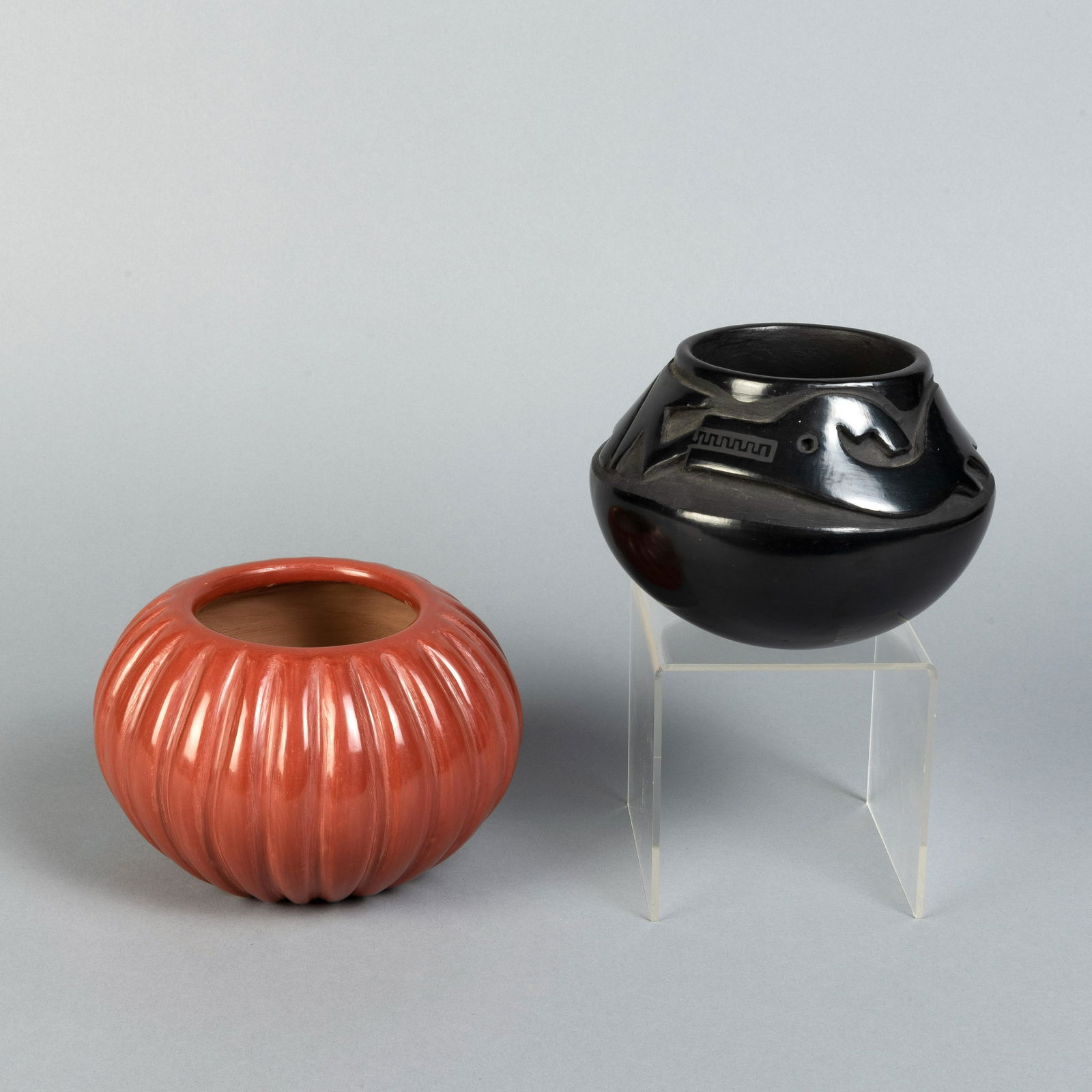 Blue Corn & Angela Baca, Two Ceramic Pots (San Ildefonso + Santa Clara Pueblos) (1 of 3)