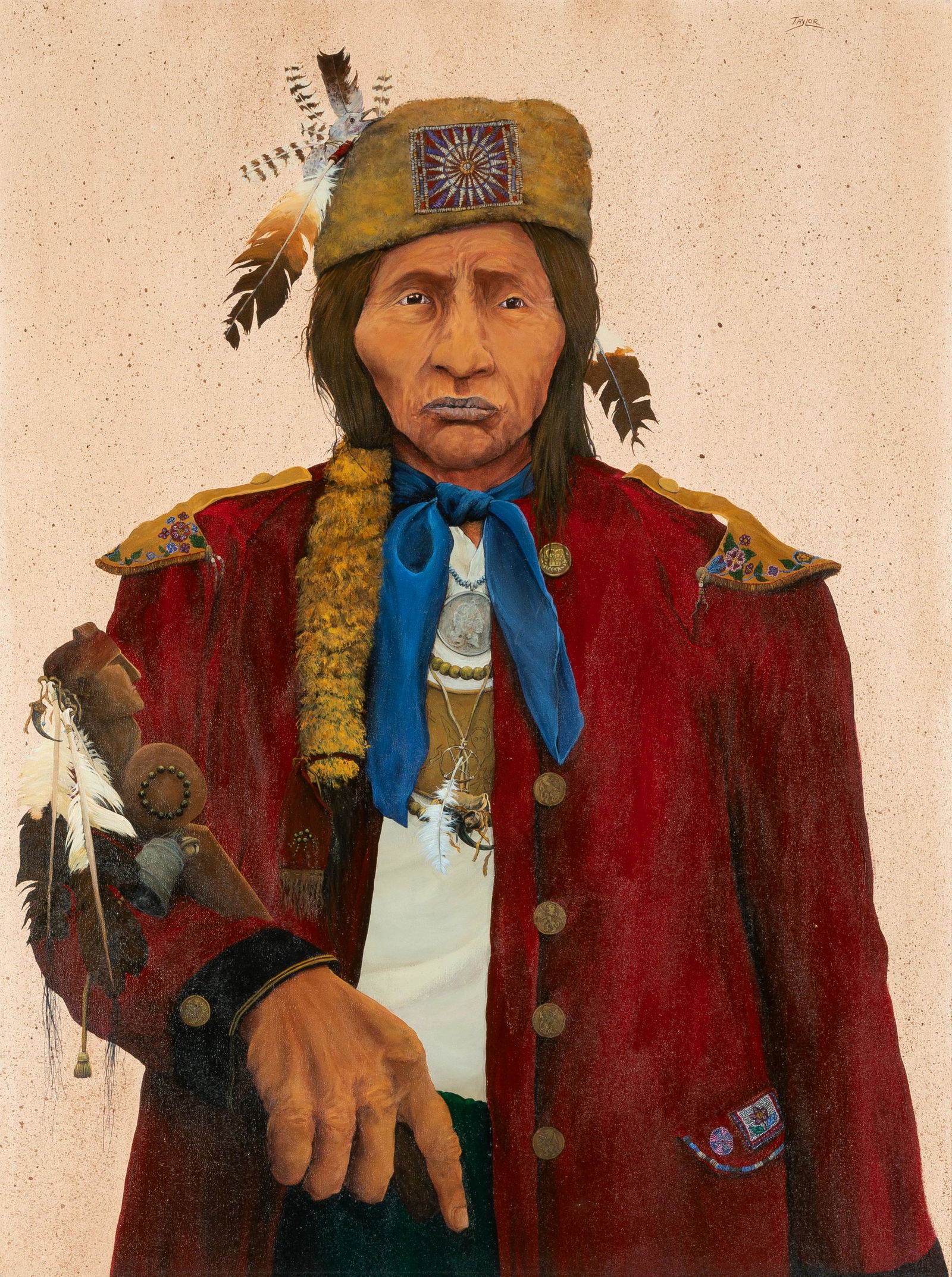 Robert Taylor, (Untitled) Indian Portrait: Robert Lee Taylor(b. 1951)(Untitled) Indian Portraitoil on canvassigned upper right: TAYLOR60 x 40 5/8 x 3 3/4 in. (152.40 x 103.19 x 9.53 cm.), frame: 48 x 36 in. (121.92 x 91.44 cm.) Private Collect