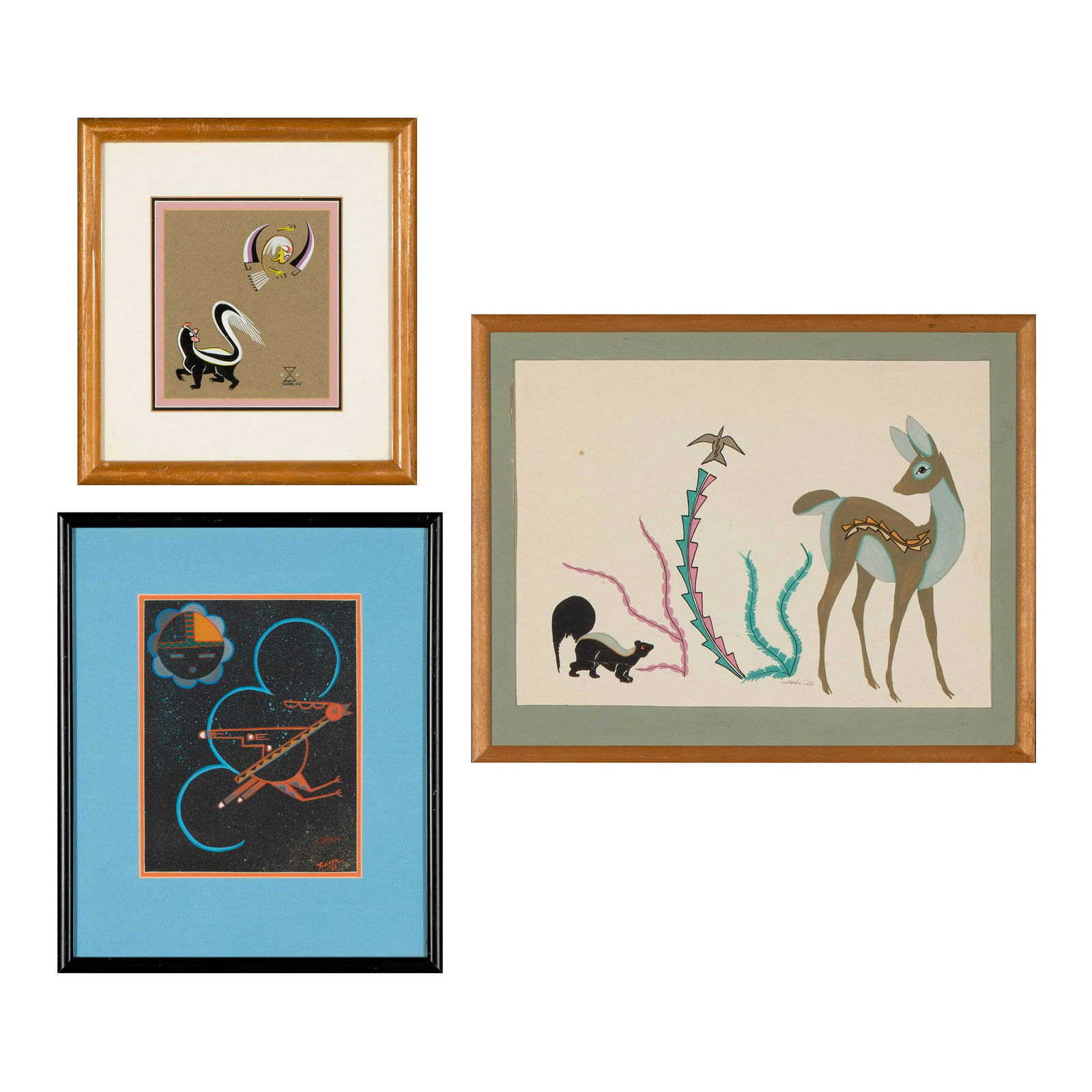Group of Three Paintings: Skunk, 1955 + Deer and Skunk, 1950 + Roadrunner (1 of 7)