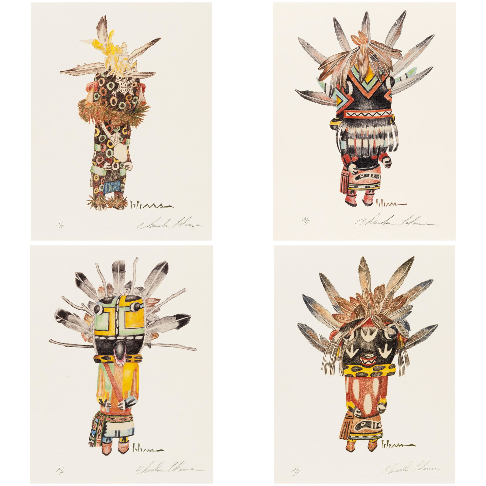 Charles Loloma, Group of Four Signed Katsina Prints (1 of 7)