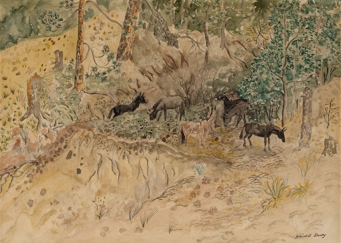 RANDALL DAVEY, Wild Burros, Taos Mountains: Randall Davey, (1887-1964), watercolor and pencil, 7 x 9-3/4 inches, signed lower right, Randall Davey, Private Collection, NM