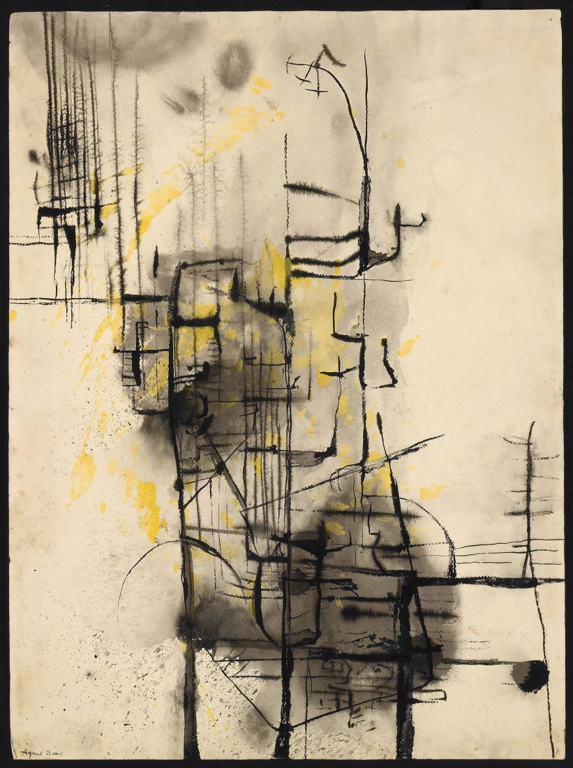 AGNES SIMS, Petroglyphs Abstract: Agnes Sims, (1910-1990), watercolor on paper, 29 1/2 x 22 inches (actual), signed lower left, Agnes Sims, Private Collection, TX