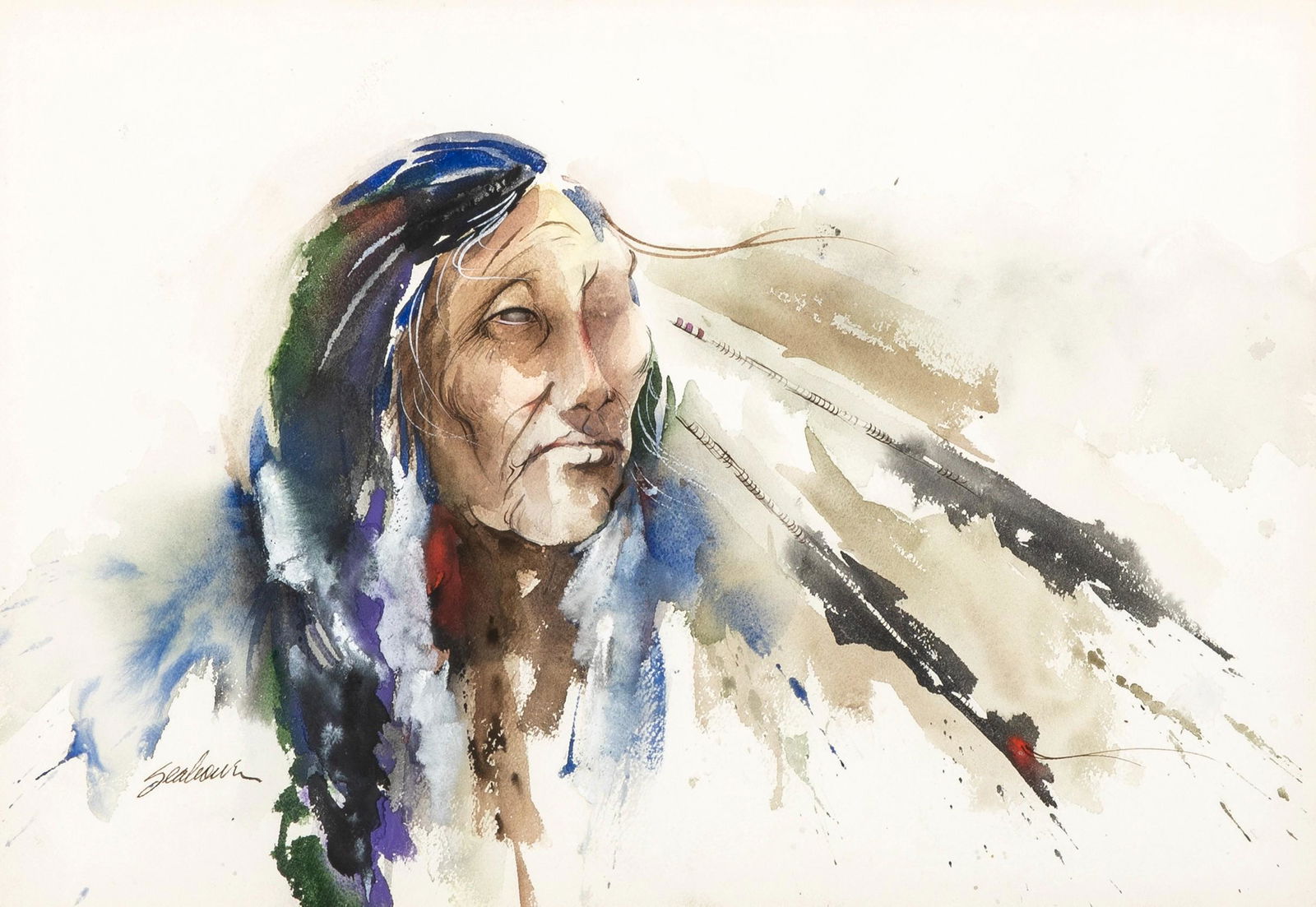 Bert Seabourn, Night Hunter: Bert Seabourn(b. 1931)Night Hunterwatercolor on papersigned lower left: Seabourn13 5/8 x 19 1/2 in. (34.6 x 49.5 cm.), Frame: 24 x 30 1/8 x 1 1/2 in. (61 x 76.5 x 3.8 cm.) Private Collection, South Da