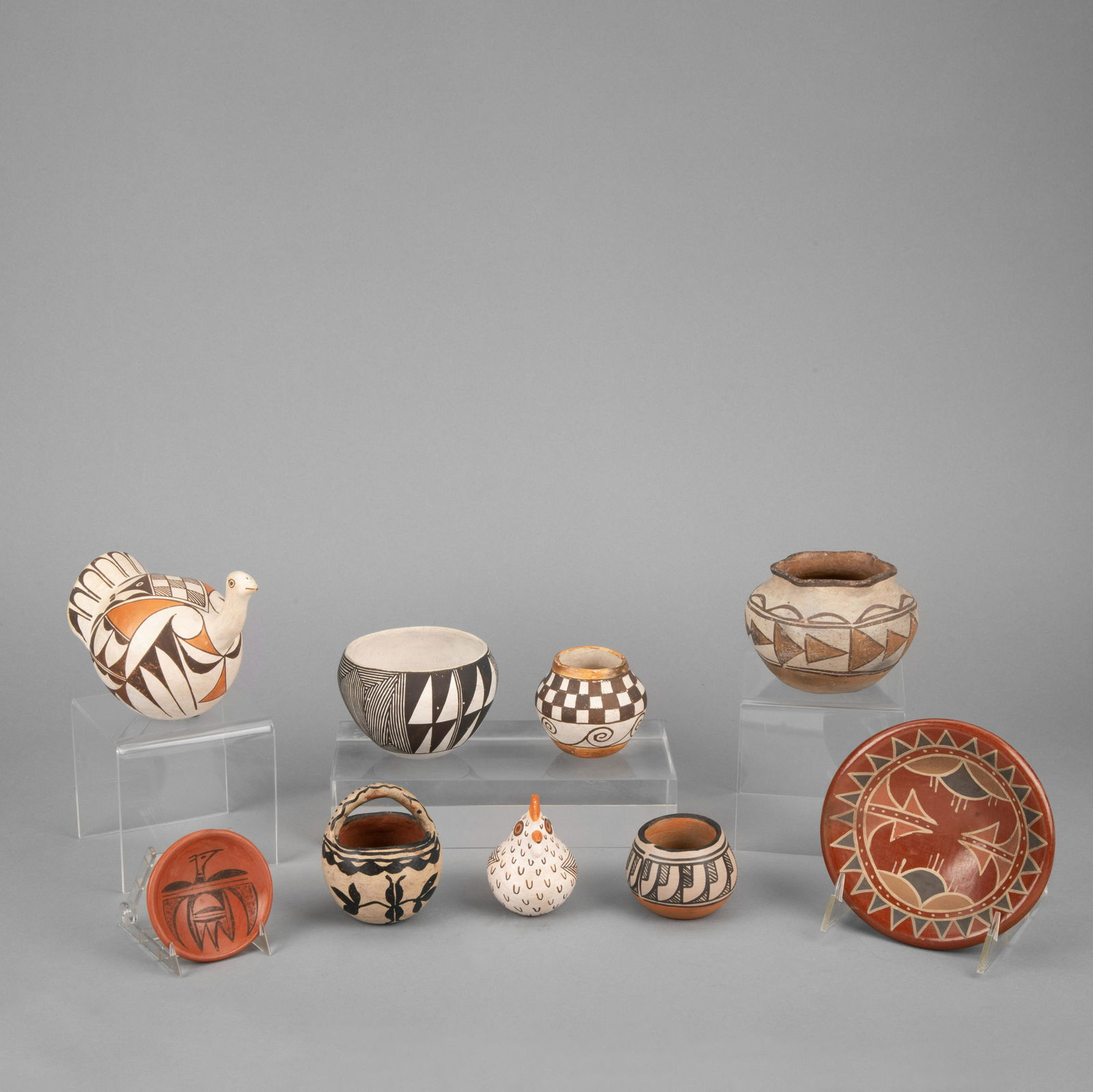 Acoma/Santa Clara, Group of Nine Small Pottery Items, 1890 - 1990 (1 of 3)